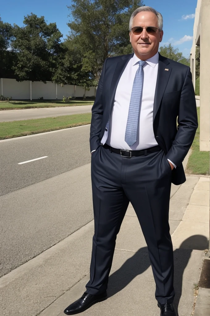 age 60, chubby white man, black suit, daddy, bear belly, bulge pants,
