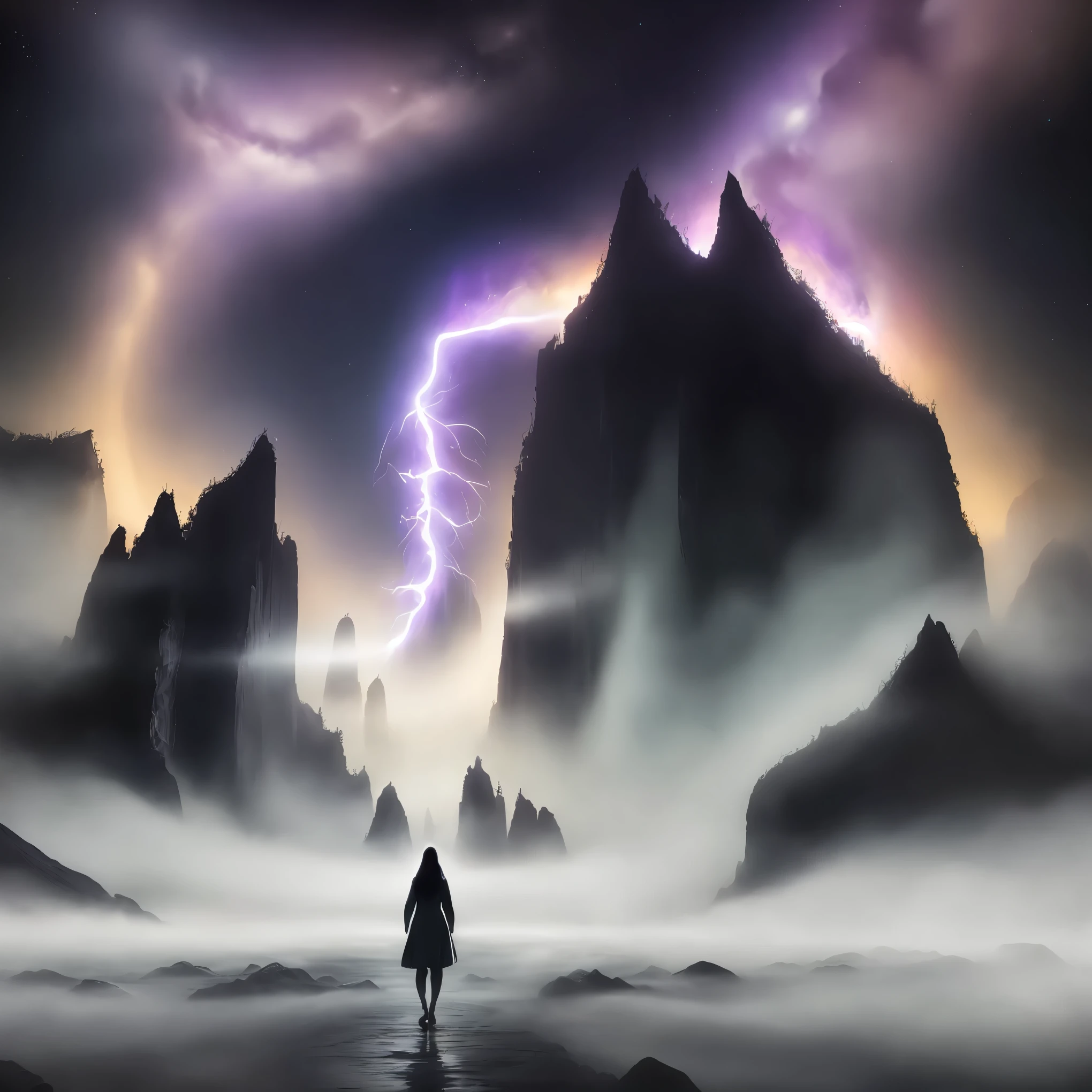 An old lock, covered in rust, embedded in a steep mountain cliff. Surrounded by swirling mist, it seems isolated from the world. Legend has it that this lock is a gateway to another world, a portal across time and space. Over time, it has been forgotten by people, but in the desolate depths of the mountains, it has become a legend. Unexplainable natural phenomena occur in its surroundings, as if an invisible force is controlling everything. Stepping into the portal, one feels like they are traversing through a corridor of time. There, they encounter breathtaking landscapes and mysterious magic. Stars adorn the sky above, and moonlight bathes the ground below, as if immersed in a world full of wonders and enchantment. The artwork showcases this mystical scene with high-definition and superior quality. 