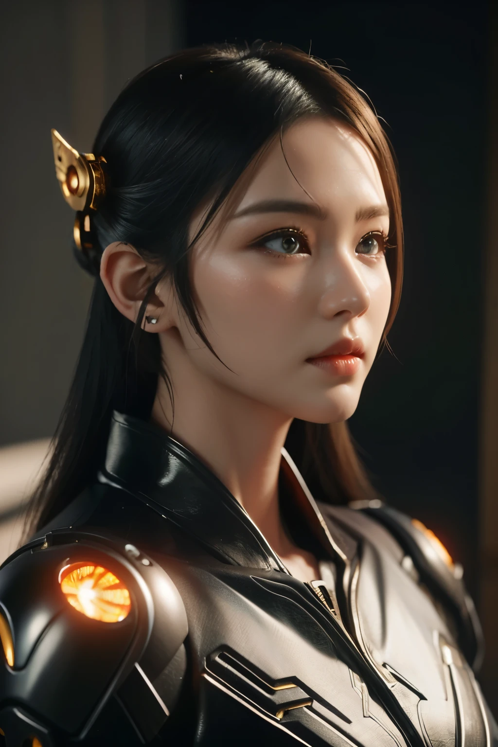 Game art，The best picture quality，Highest resolution，8K，(A bust photograph)，(Portrait)，(Head close-up:1.5)，(Rule of thirds)，Unreal Engine 5 rendering works， (The Girl of the Future)，(Female Warrior)， 22岁少女，(Female hackers)，(White and red gradient，Ancient Oriental hairstyle)，((The pupils of the red eyes:1.3))，(A beautiful eye full of detail)，(Big breasts)，(Eye shadow)，优雅迷人，冷漠，((Anger))，(Cyberpunk jacket full of futuristic look，Joint Armor，There are exquisite Chinese patterns on the clothes，A flash of jewellery)，赛博朋克人物，未来风格， 拍照姿势，城市背景，Movie lights，Ray tracing，Game CG，((3D Unreal Engine))，oc渲染反射纹