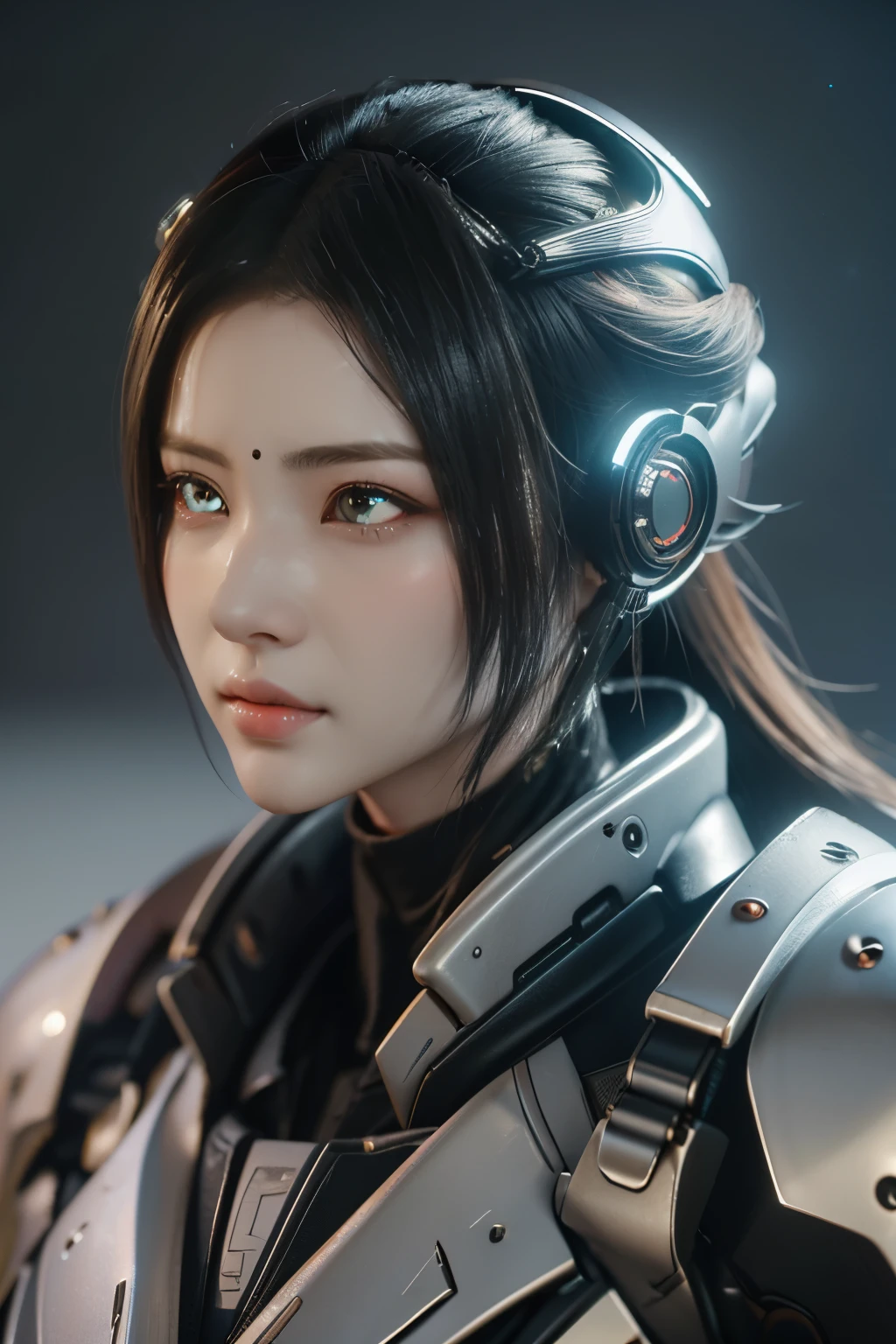 Game art，The best picture quality，Highest resolution，8K，(A bust photograph)，(Portrait)，(Head close-up:1.5)，(Rule of thirds)，Unreal Engine 5 rendering works， (The Girl of the Future)，(Female Warrior)， 22岁少女，(Female hackers)，(White and red gradient，Ancient Oriental hairstyle)，((The pupils of the red eyes:1.3))，(A beautiful eye full of detail)，(Big breasts)，(Eye shadow)，优雅迷人，冷漠，((Anger))，(Cyberpunk jacket full of futuristic look，Joint Armor，There are exquisite Chinese patterns on the clothes，A flash of jewellery)，赛博朋克人物，未来风格， 拍照姿势，城市背景，Movie lights，Ray tracing，Game CG，((3D Unreal Engine))，oc渲染反射纹