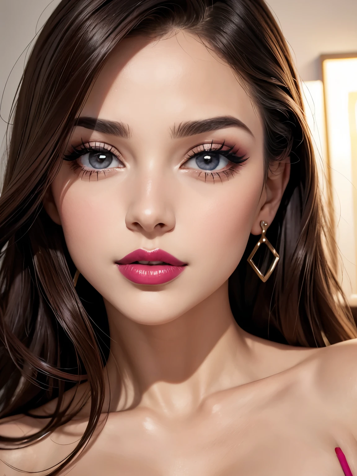 Beautiful woman paints lips with lipstick. rosto bonito da mulher, detalhes finos, alta qualidade, alta qualidade. Cores claras e verdadeiras