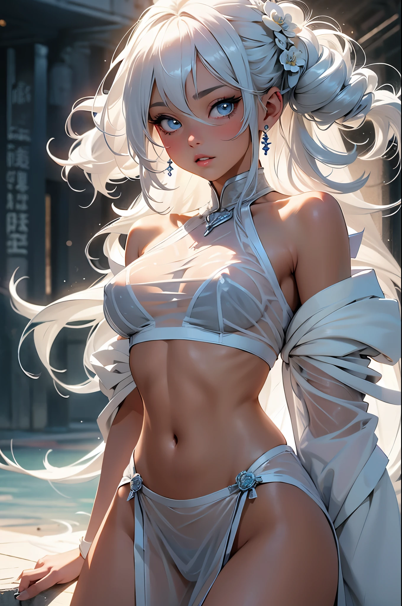 (quality)), ((masterpiece)), Recommended results、Puffy nipples、(see through:1.5)、straighten your back、abdominal muscles、huge bust、angle to floor:1.2、low camera angle,Hatsune Miku,detailed eyes, detailed eye, detailed face, ultra high definition, retina, precise, anatomically correct, textured skin, Super details, Award-winning, high resolution, Best aesthetics, 超high resolution, clearly, ultra detailed, 最好的quality, 高quality, super quality, 16k, high detail, high resolution, detailed, masterpiece, beautiful, detailed skin, Yao Zhui, (whole body), (1 bitch), white hair, Loosely braided side tail hair on the right side, curls, right braid loose side tail wavy white hair, blue eyes, sleepy eyes, double eyelids, White lotus, White lotus kimono, White lotus hair ornaments, (beautiful cuntboy with right braid loose side tail wavy white hair holding a White lotus flower)