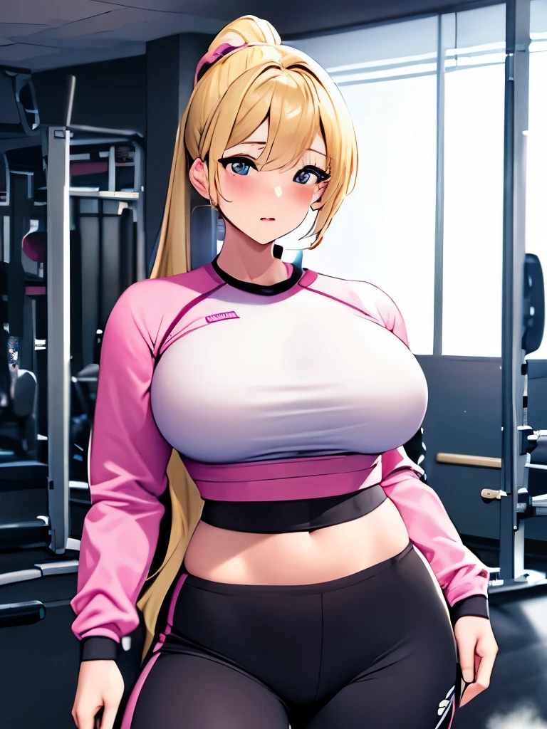 masterpiece, anime, best quality,((look at the viewer)), blush face, embarrassment face,1 woman, half Japanese, half American, blonde, ponytail, housewife, medium breast, ((steam)), 