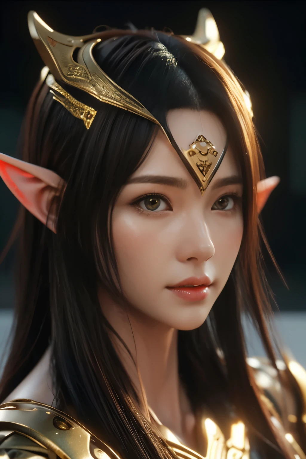 Game art，The best picture quality，Highest resolution，8K，(A bust photograph)，(Portrait)，(Head close-up:1.5)，(Rule of thirds)，Unreal Engine 5 rendering works， (The Girl of the Future)，(Female Warrior)， 22岁少女，((Pointy elf ears))，(Female hackers)，(White and red gradient，Ancient Oriental hairstyle)，((The pupils of the red eyes:1.3))，(A beautiful eye full of detail)，(Big breasts)，(Eye shadow)，优雅迷人，冷漠，((Anger))，(Cyberpunk jacket full of futuristic look，Joint Armor，There are exquisite Chinese patterns on the clothes，A flash of jewellery)，赛博朋克精灵女孩，未来风格， 拍照姿势，城市背景，Movie lights，Ray tracing，Game CG，((3D Unreal Engine))，oc渲染反射纹