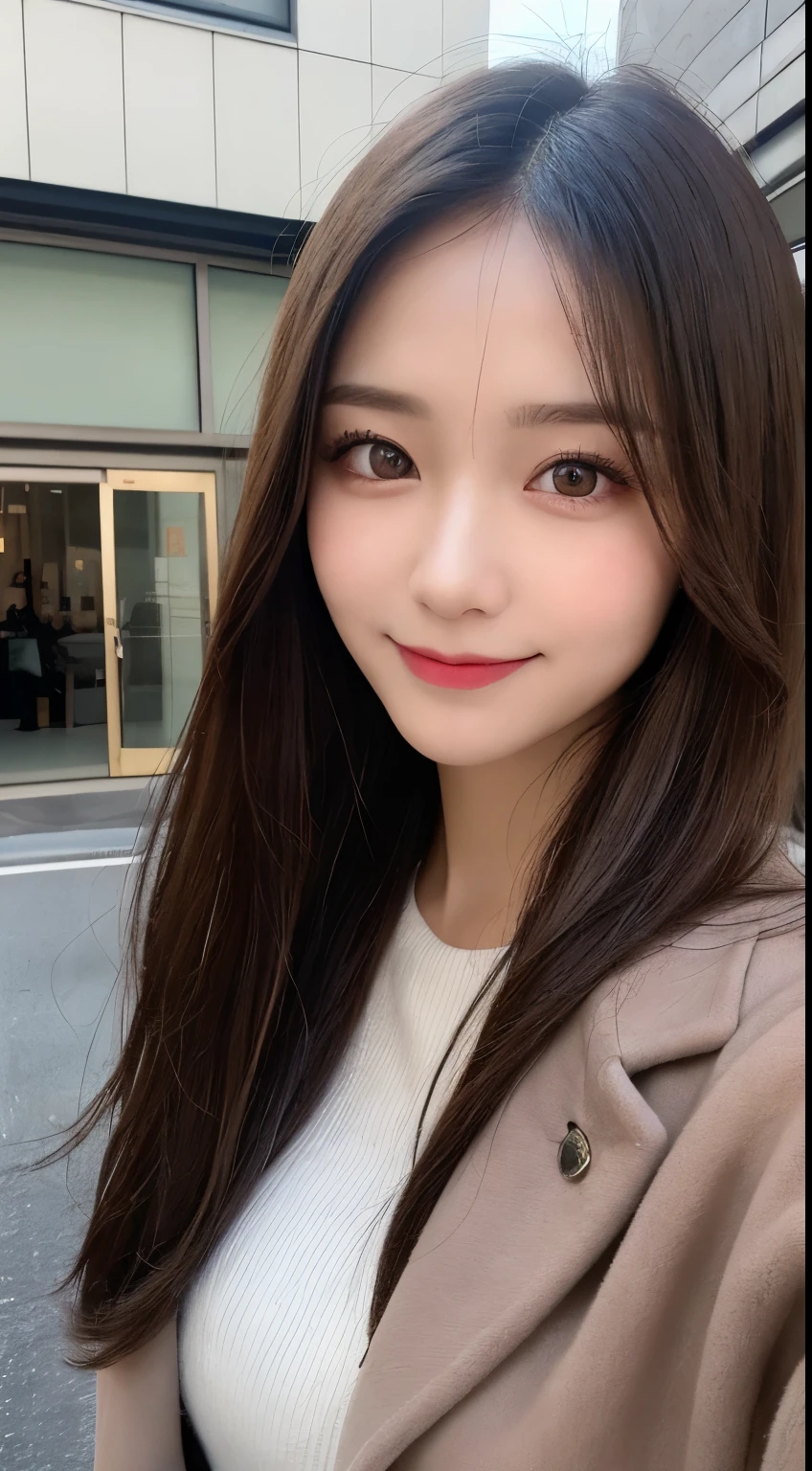table top, highest quality, shape, Super detailed, finely, High resolution, 8k wallpaper, 完璧なダイナミックな構shape, beautiful and detailed eyes, Gorgeous and stylish black fluffy latest trend Tokyo winter clothes,ランダムなcute髪,small breasts,natural color lip, bold sexy pose,smile、20 year old girl、cute、sexy shot looking at camera,Always blur the background,perfect and beautiful face,Take only the face,beautiful and detailed face、slim face and style,Big eyes、Do gal makeup,real photos、luxury brand mink coat、Move the subject down to a position where the whole body can be photographed.