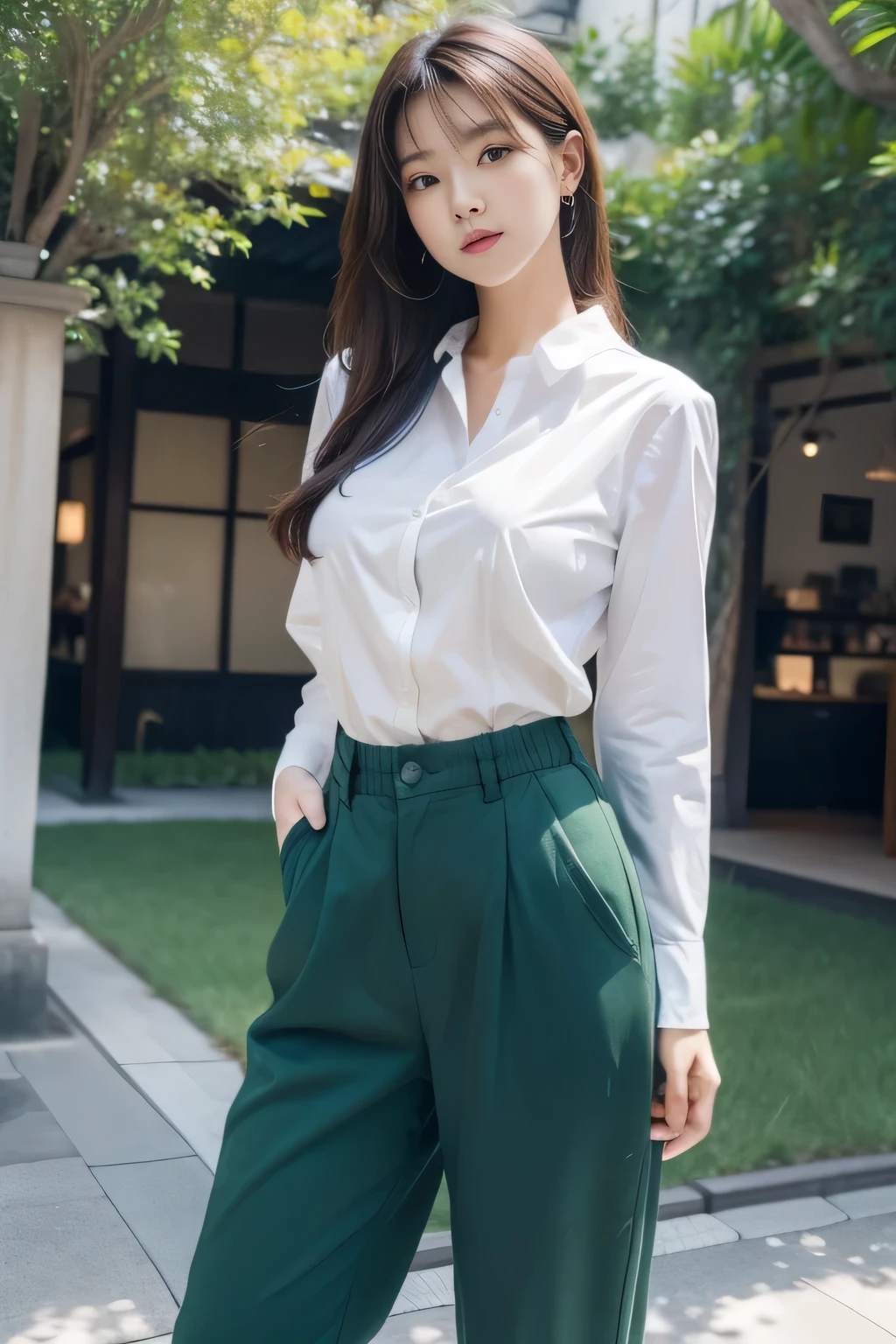 (Big breasted beauties created by God are the best、touch a beautiful girl)、great look and beauty、masterpiece、perfect japan、Full body Esbian、Big love、(High level image quality,high quality,8k images),sexy idol、(perfect anatomy、beautiful limbs、beautiful skin)、(Fashionable、shirt、pants)、originally、natural pose、Fresh green correct answer、amazing job、professional photography、