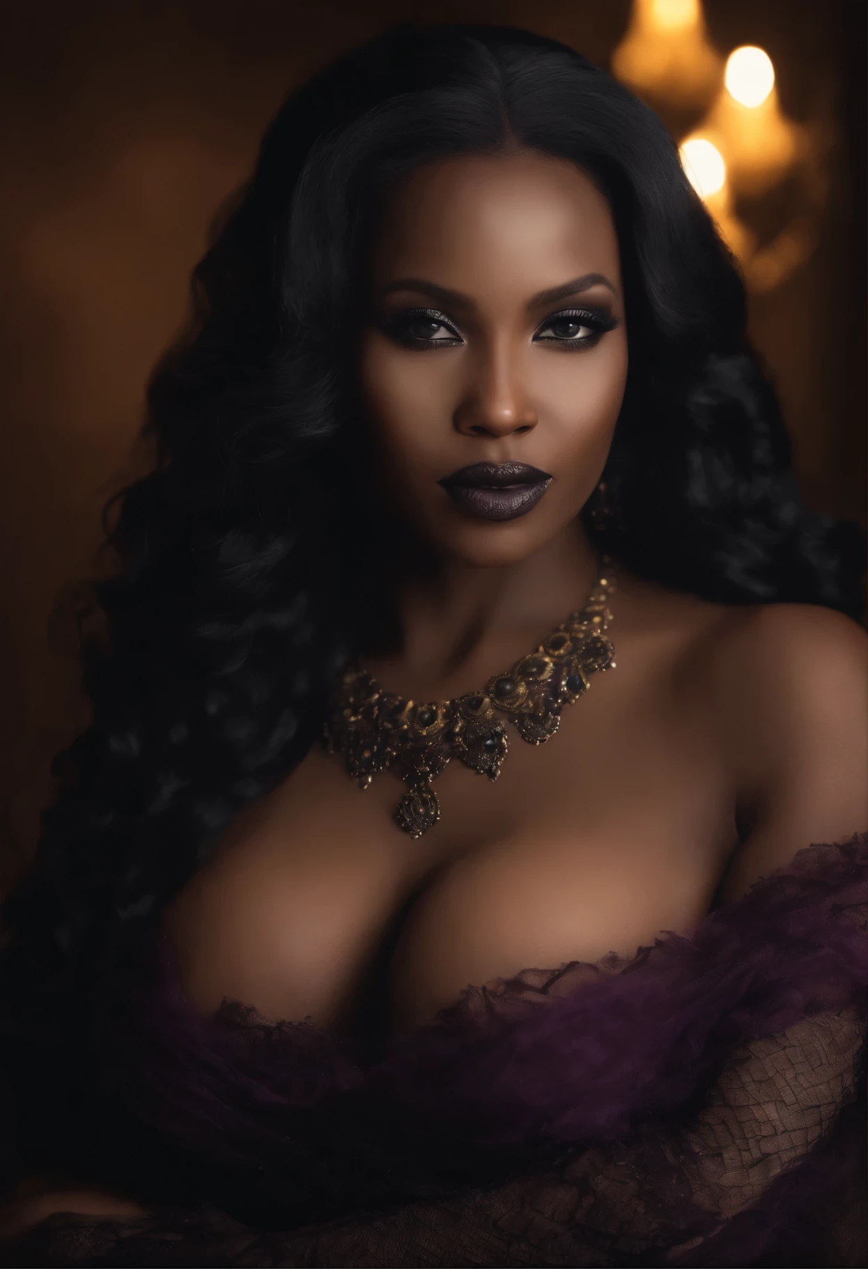 lizard skin nude naked (gothic nude completely naked african female figure, large breasts, large ass nude, naked, ,elegant,long black hair,purple highlighted hair,detailed room , ,victorian-style room ) ,(best quality,4k,8k,highres,masterpiece:1.2),ultra-detailed,(realistic,photorealistic,photo-realistic:1.37),HDR,UHD,studio lighting,ultra-fine painting,sharp focus,physically-based rendering,extreme detail description,professional,vivid colors,bokeh,portrait,gothic style,colorful lights