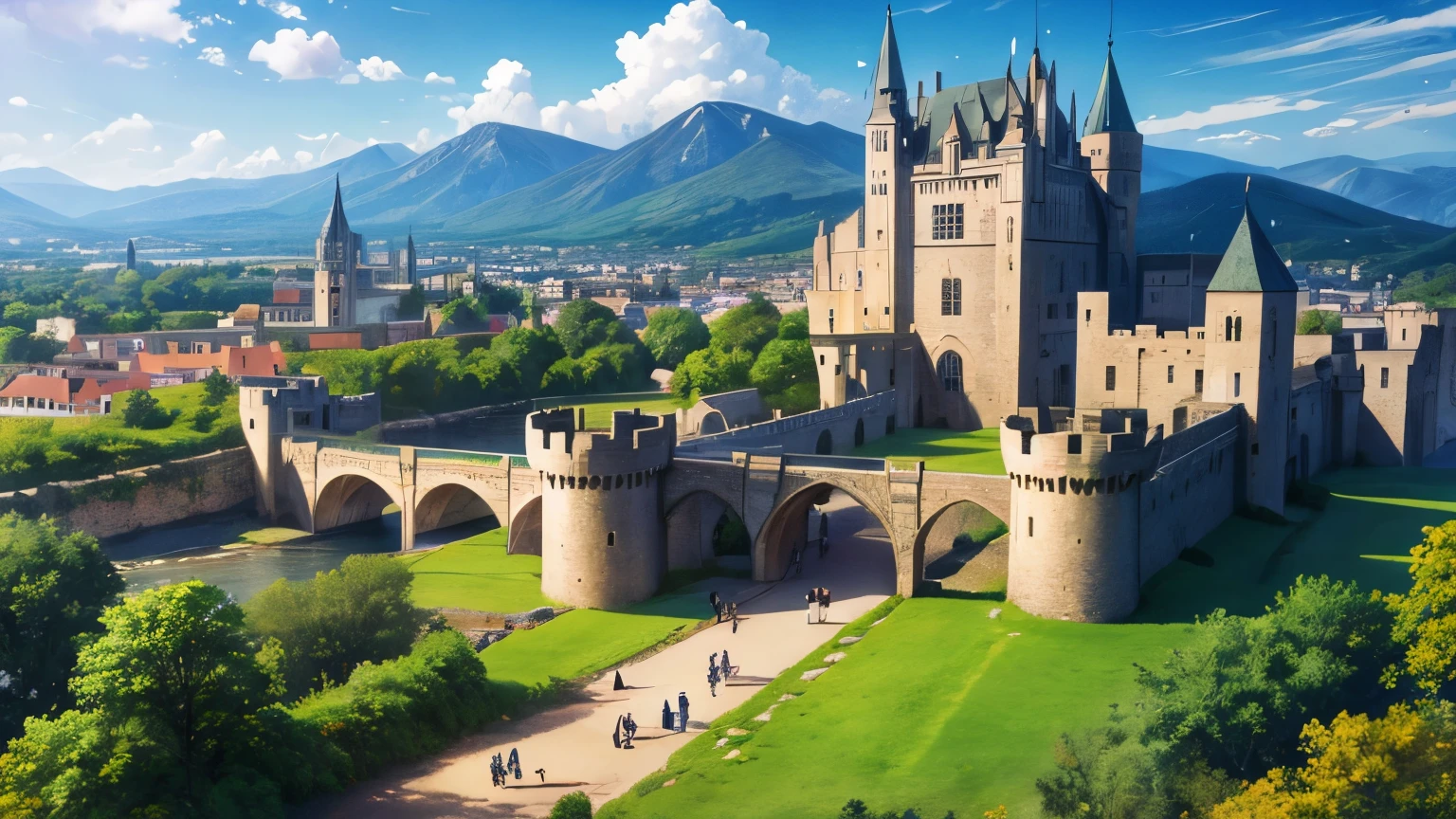 Landscape, A big medieval castle with a town around it