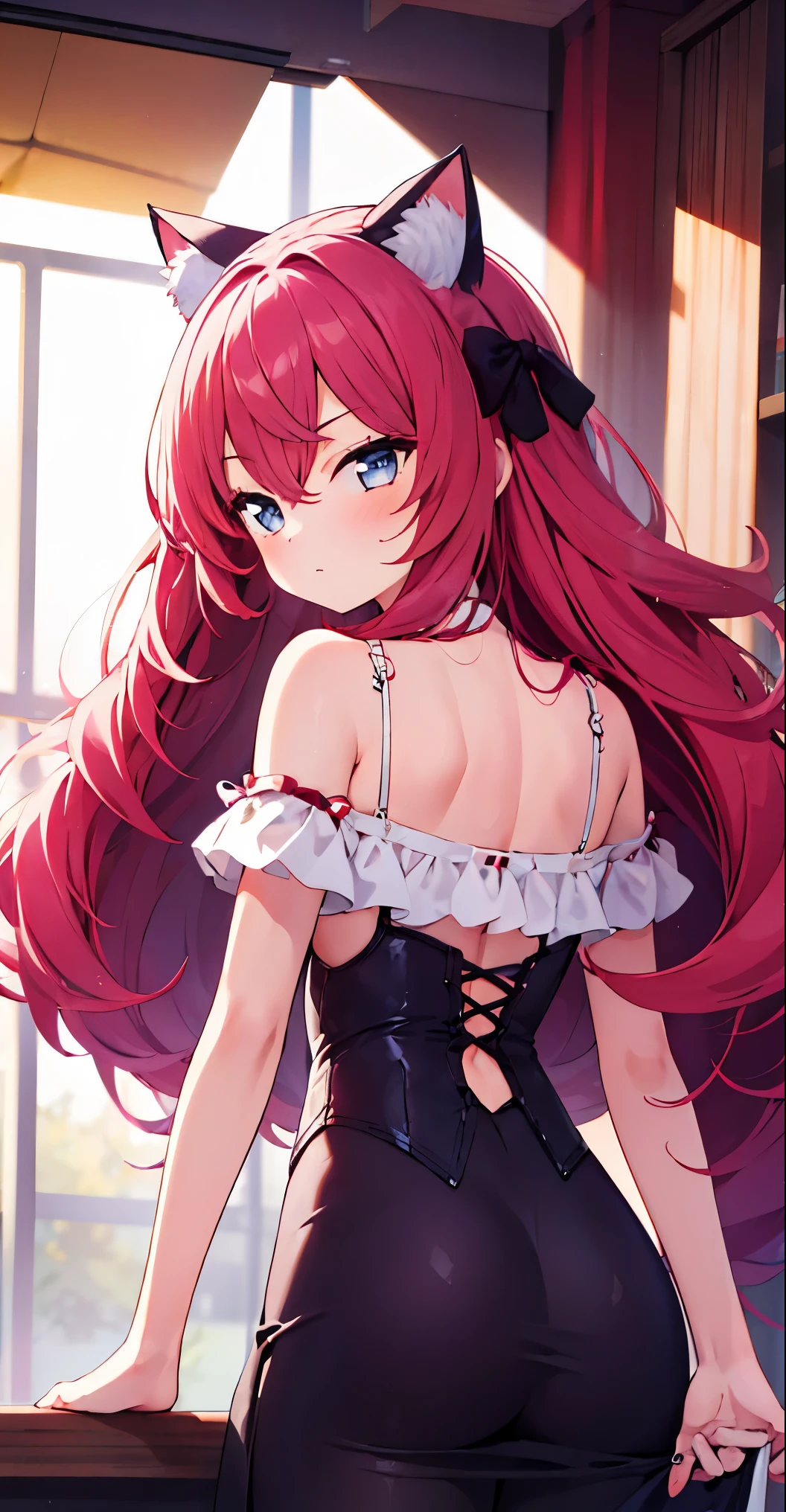 top quality, masterpiece, HD, 1 girl, beautiful and perfect face, 8k, Very detailed ,cute,Red hair,long hair,Cat-eared lady