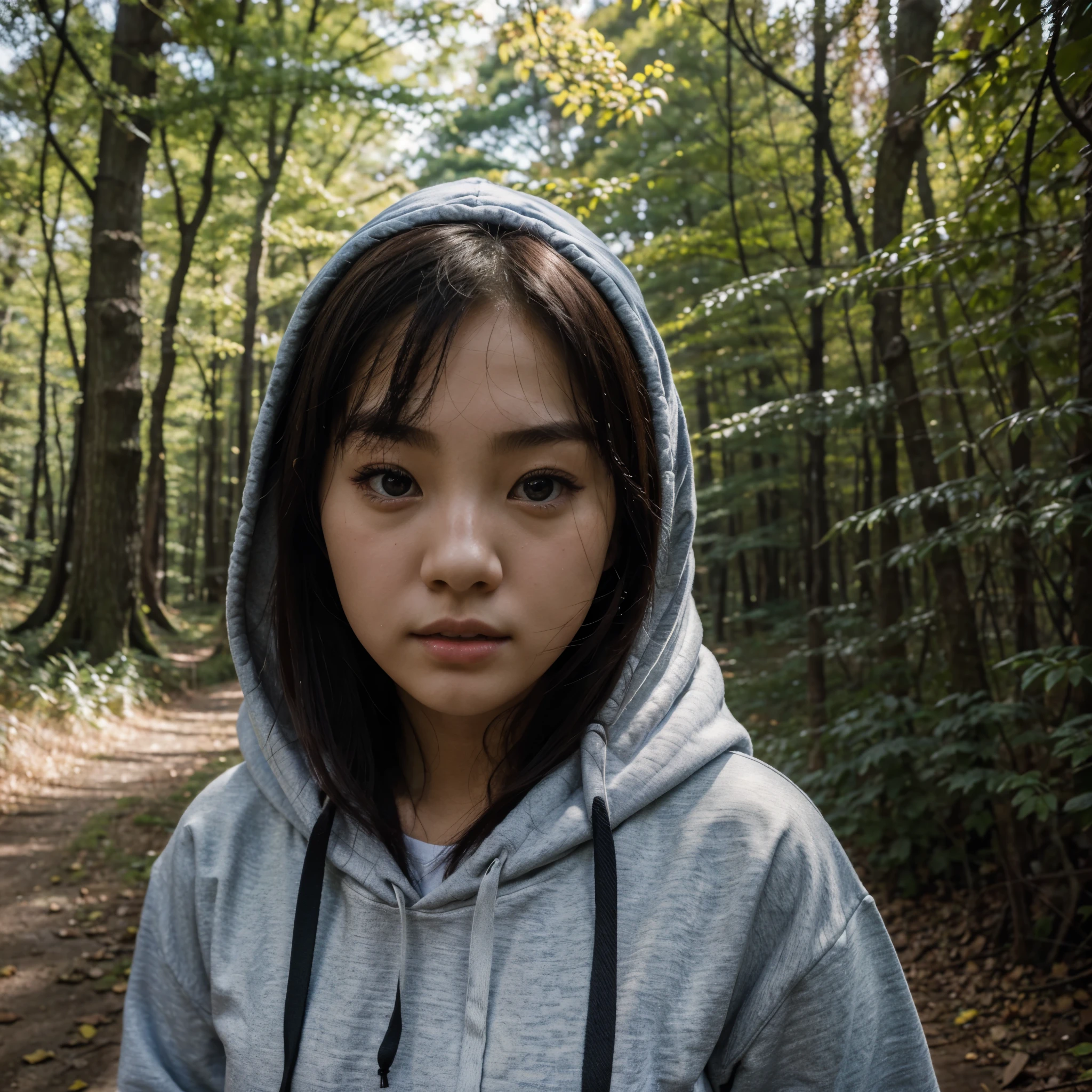 there is a young woman with a hoodie on in the woods, soft portrait shot 8 k, portrait of a japanese teen, girl wearing hoodie, beautiful japanese girls face, korean face features, japanese model, a young asian woman, korean girl, young adorable korean face, beautiful south korean woman, junji ito 4 k, style of junji ito, jaeyeon nam