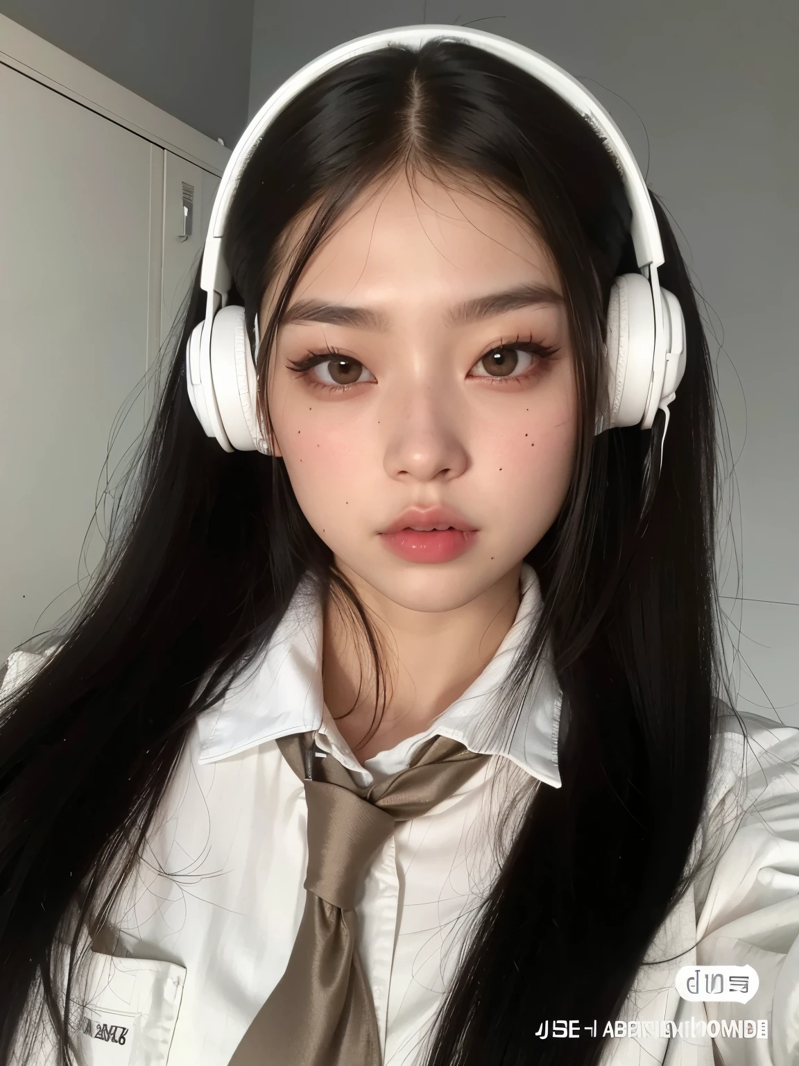 there is a woman wearing fones de ouvido and a tie with her eyes closed, with fones de ouvido, com fones de ouvido, wearing fones de ouvido,  coreana, fones de ouvido, Ulzzang, girl wearing fones de ouvido, fones de ouvido on, Jisoo do Blackpink, wearing black fones de ouvido, Jisoo do Blackpink, garota gótica coreana cruel, jossi do blackpink, portrait of jossi do blackpink, jennie blackpink