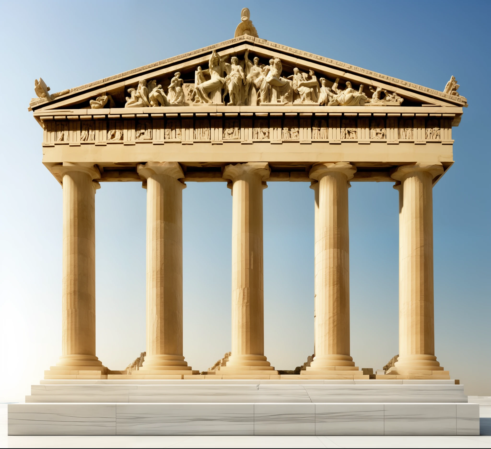 there is a building,There is a statue on it, ancient greek temple, greek temple, Parthenon, greek architecture, detailed classic architecture, classic architecture, Greek Acropolis, greek temple background, Huge Greek column, ancient greek temple ruins, neoclassic architecture, Huge Greek column, neo classic architecture, Roman architecture, Ancient Greek style, ancient greek classical art,Sunny with blue sky,Very sunny