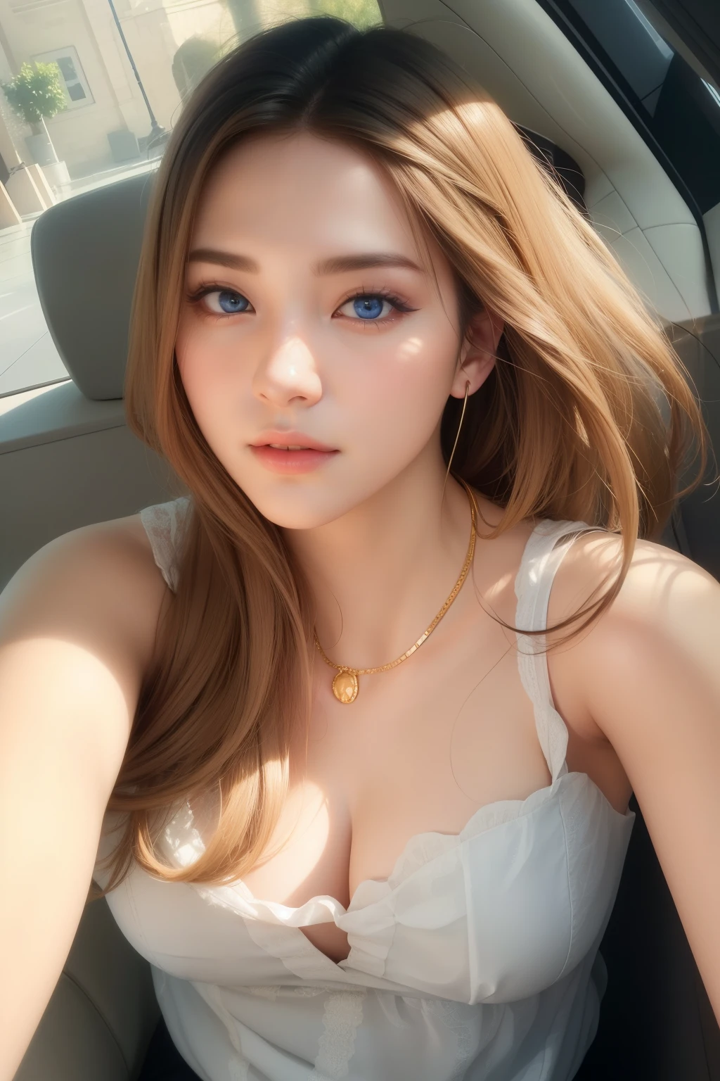 Beautiful big breastokeh), indoors, detailed luxury living room, gentle and charming beautiful goddess, Korean(kpop-idol), solo, necklace, oval face, double eyelids, smart, good hands, good feet, Natural, (from below angle), (glossy skin:1.05), ((low angle)), Perfect figure, (64k, UHD, RAW photo, best quality, masterpiece:1.4), (realistic, photo-realistic:1.37), ultra high res, photon mapping, radiosity, physically-based rendering, professional soft lighting, blue eyes, purpel hair