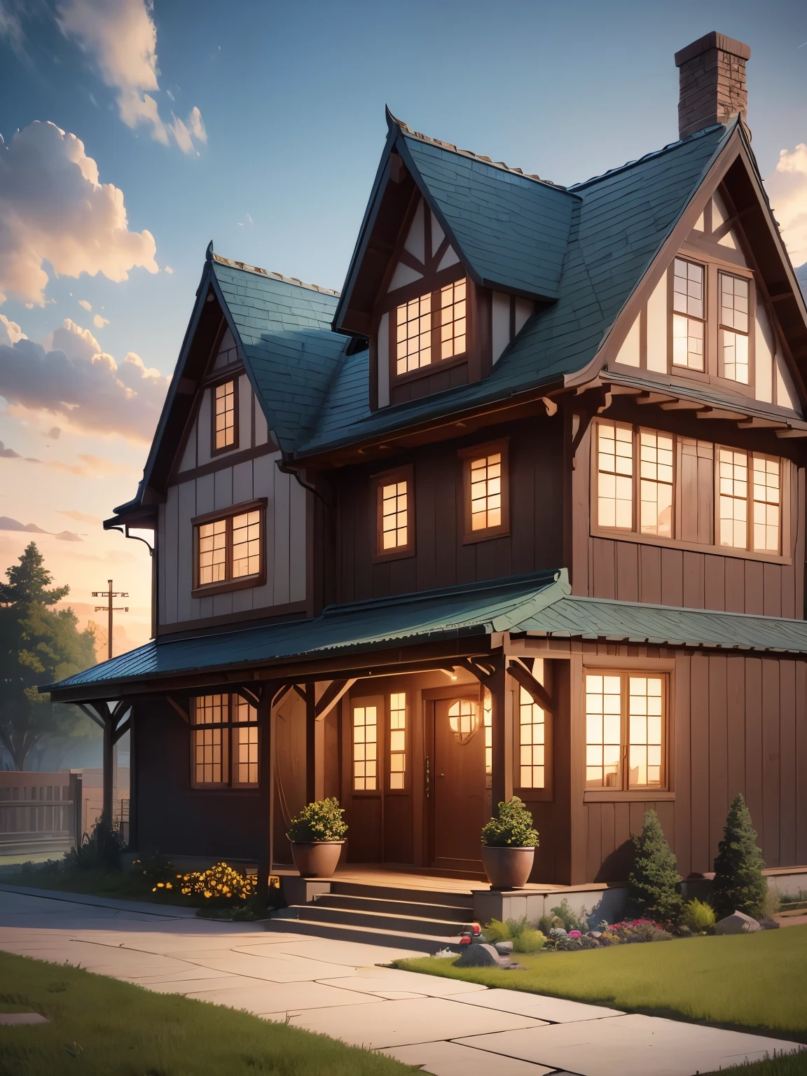 ((masterpiece、very detailed、CG Unity 8k、best quality、very detailed：1.2))、(Top quality: 1.2)、 The exterior of the house、Nordic-style house、(best illustrations)、 (beautiful lighting)、Isometric 3D、octane rendering、ray tracing、Super detailed、fairy tale、Cartoon、Cartoon design style、Beautifully detailed digital art, In a Sweet Earth Style House、movie、Super detailedなレンダリング、fantastic world housing 、 2D game isometric camera view