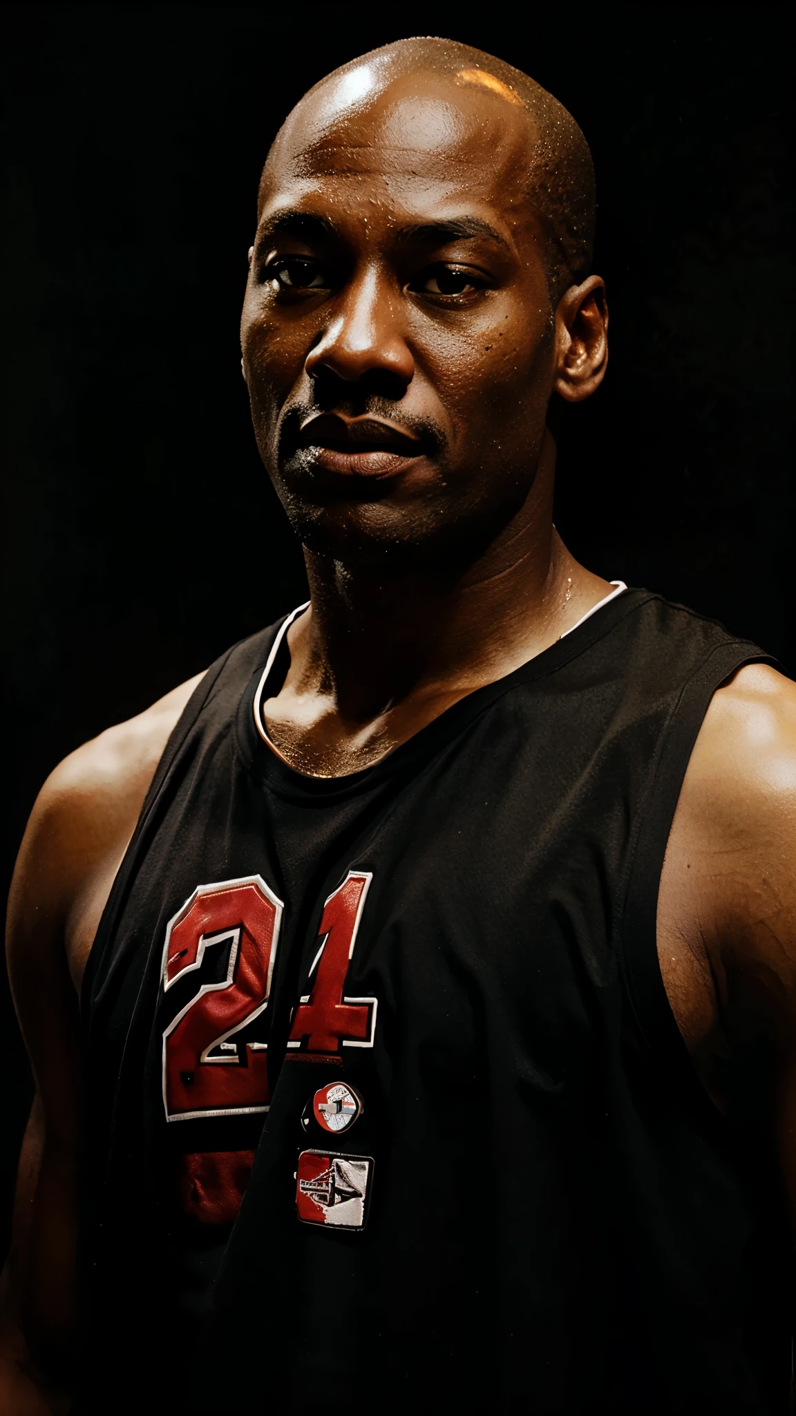 Draw Michael Jordan realistically with a black background.