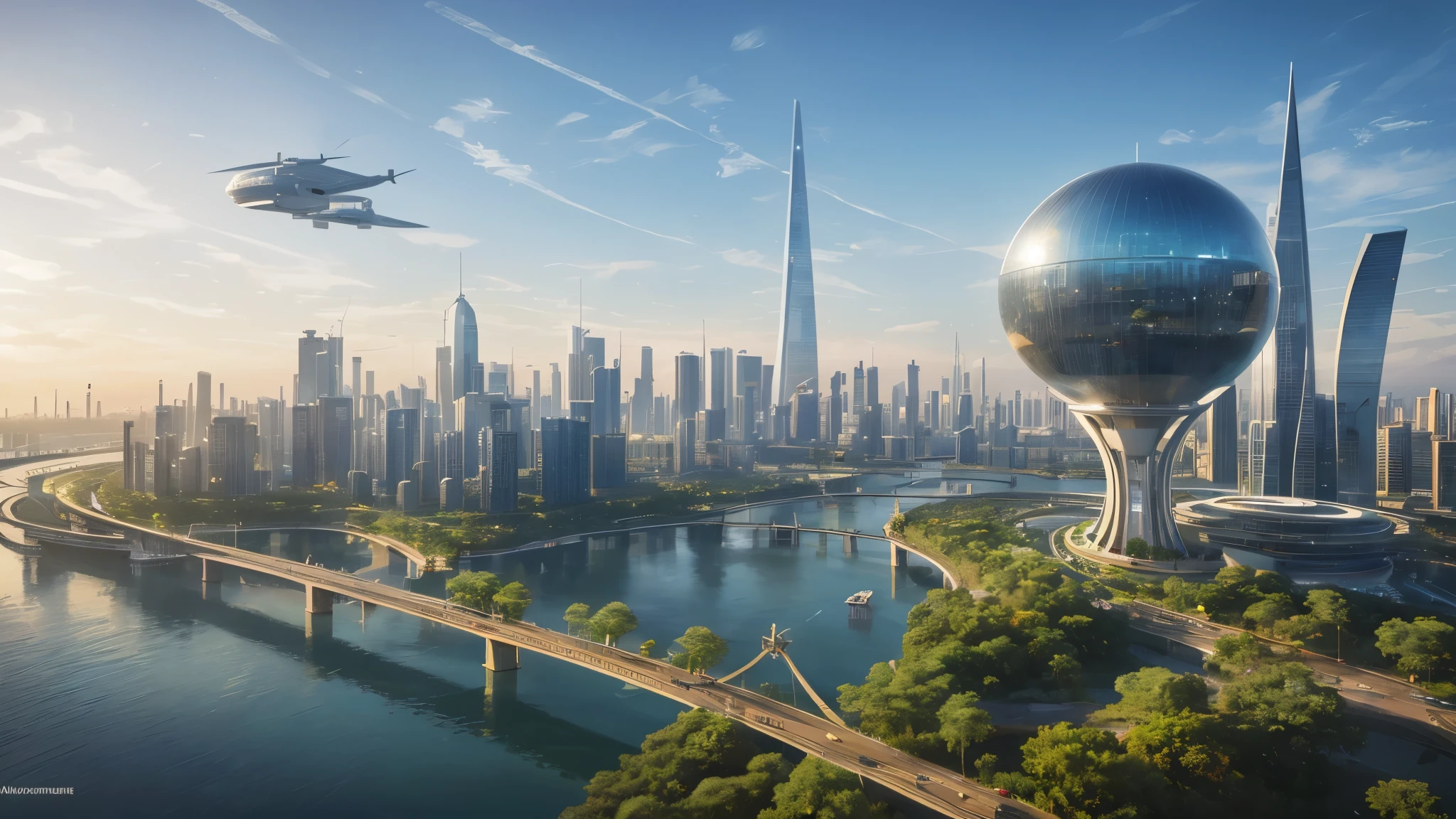 (Best quality,4K,8K,A high resolution,Masterpiece:1.2),Ultra-detailed,(Realistic,Photorealistic,photo-realistic:1.37),Futuristic floating city,Futuristic technology,Huge urban high-tech tablet platform,Airship,Floating in the sky,Futuristic city,Small airships around,High-tech hemispherical platform,Colorful lights,Advanced architecture,modernn architecture,skyscrapper,Access the cloud,Scenic beauty,view over city,Impressive design,Blend seamlessly with nature,energetic and vibrant atmosphere,Futuristic transportation system,Parking is suspended,Transparent path,Lush greenery,Sky gardens,cascading waterfalls,Magnificent skyline,reflections on the water,Sparkling river,Architectural innovation,futuristic skyscrapers,Transparent dome,The shape of the building is unusual,Elevated walkway,Impressive skyline,Glowing lights,Futuristic technology,Minimalist design,Scenic spots,Panoramic view,Cloud Piercing Tower,Vibrant colors,epic sunrise,epic sunset,Dazzling light display,magical ambiance,The future city,Urban Utopia,LuxuryLifestyle,Innovative energy,sustainable development,Smart city technology,Advanced infrastructure,Tranquil atmosphere,Nature and technology live in harmony,Awesome cityscape,Unprecedented urban planning,Architecture connects seamlessly with nature,High-tech metropolis,A cutting-edge engineering marvel,The future of urban living,Visionary architectural concept,Energy-efficient buildings,Harmony with the environment,A city floating above the clouds,Utopian dreams become reality,The possibilities are endless,State-of-the-art transportation network,Green energy integration,Innovative materials,Impressive holographic display,Advanced communication system,Breathtaking aerial view,Quiet and peaceful environment,Modernist aesthetics,Ethereal beauty