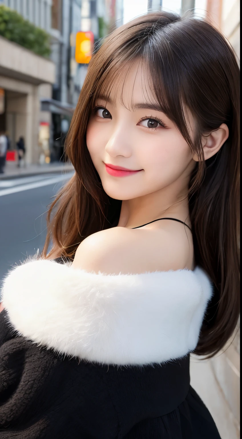 table top, highest quality, shape, Super detailed, finely, High resolution, 8k wallpaper, 完璧なダイナミックな構shape, beautiful and detailed eyes, tokyo trend冬ファッション,tokyo trend&Introducing cute hairstyles at random, small breasts, natural color lip, random sexy pose,cute smile、20 year old girl、beautiful and detailed face、perfect and beautiful face,Big eyes、Wearing a fluffy black luxury mink coat、beautiful detailed face、perfect and beautiful double eyelids、blur the background、perfect and beautiful face、bright look、Twin ponytail hairstyle