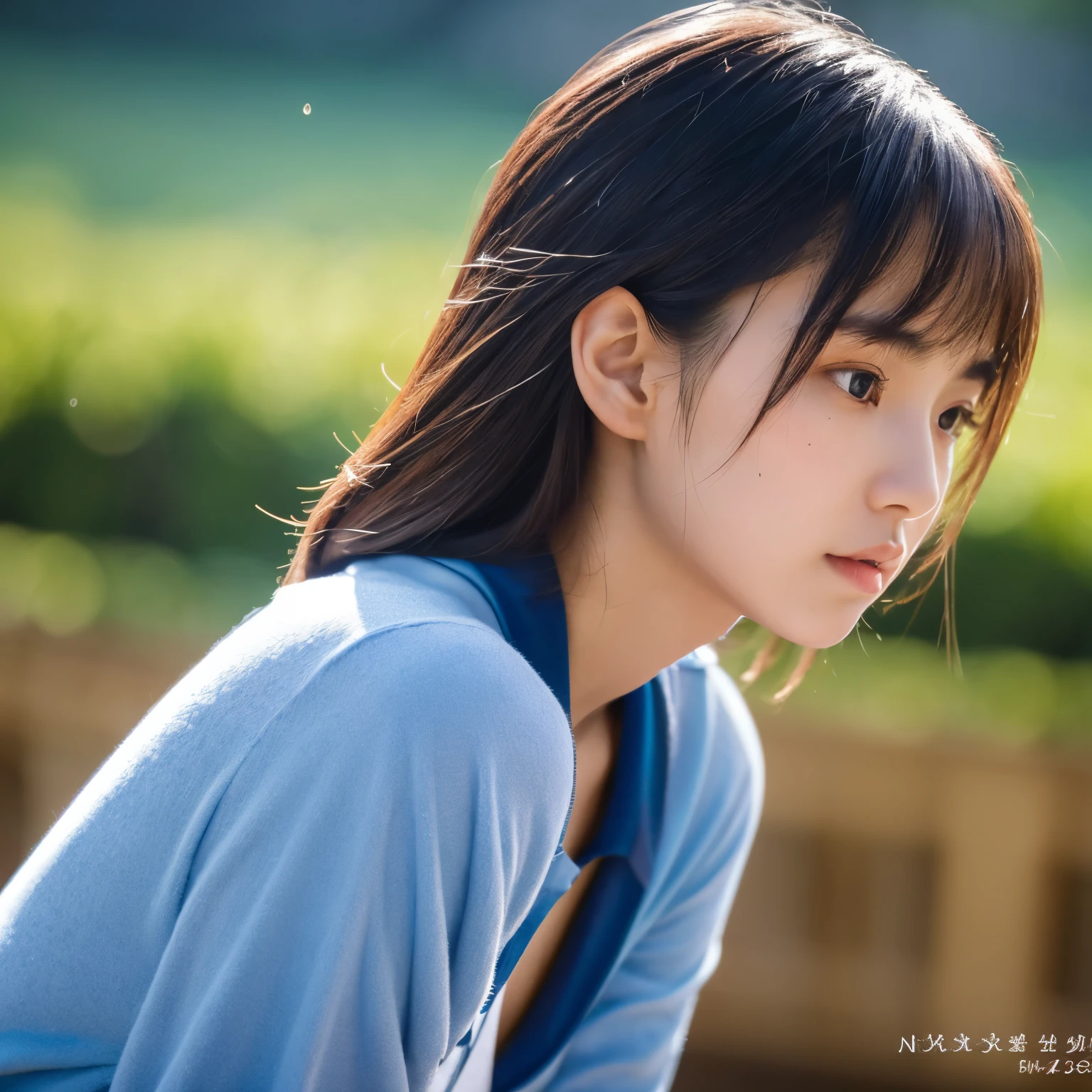 Masterpiece, highly detailed, high resolution, 16k, HD, Sharp Focus, of shoulder, profile view of 20 years old Kazakhstan girl, wet body, wooden bathub at mount.