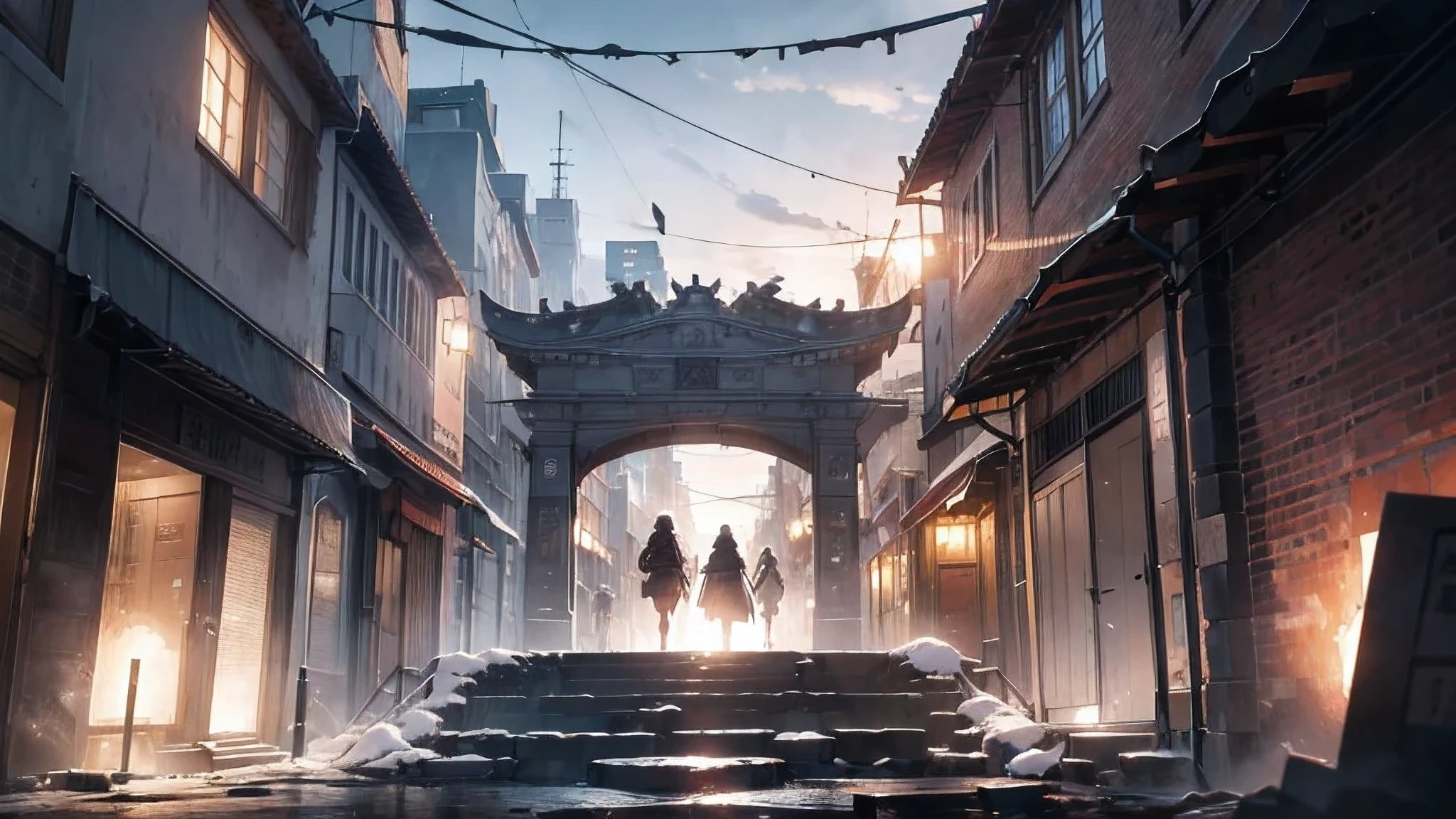 ink wash style,(Broken European-style city gates),battlefiled,Fire on earth,winter day、Rochas、(illustratio:1.0)、Epic composition、Realistic lighting、high definition detail、tmasterpiece、Best quality,(非常详细的 CG 统一 8k 壁纸)