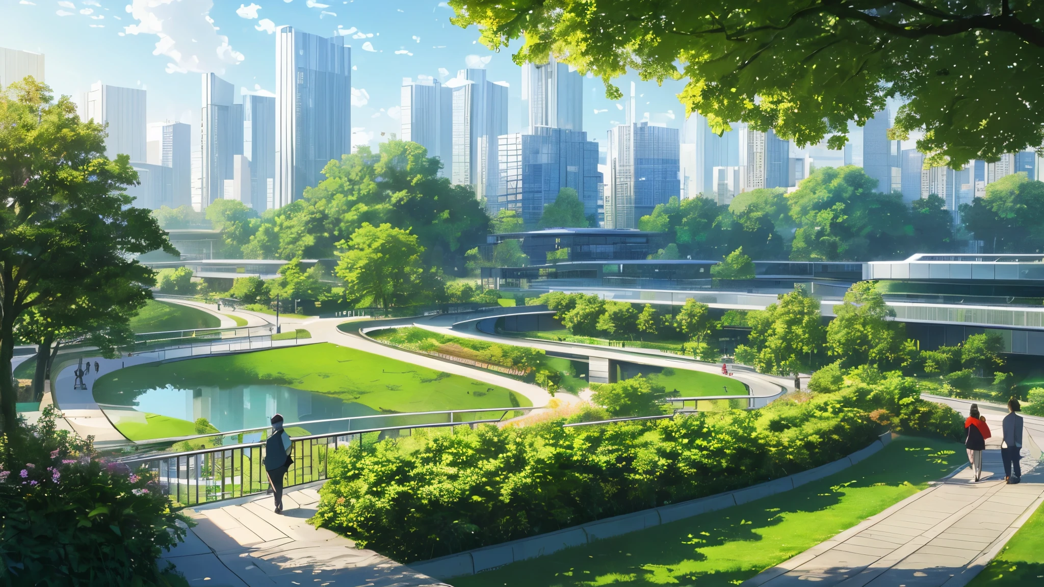 Masterpiece, top quality, 16K UHD,
green cityscape,
lush vegetation, gardens, trees,
sunlight filtering through leaves,
clear blue sky,
multi-story buildings, modern architecture,
people walking on streets wearing colorful clothes,
birds flying overhead,
sustainable energy sources, solar panels, wind turbines,
clean and vibrant, a stunning work of art --auto --s2
Or
Masterpiece, high resolution, 4K,
green metropolis,
eco-friendly city,
well-maintained parks,
trees lining the streets,
glass and steel buildings with modern designs,