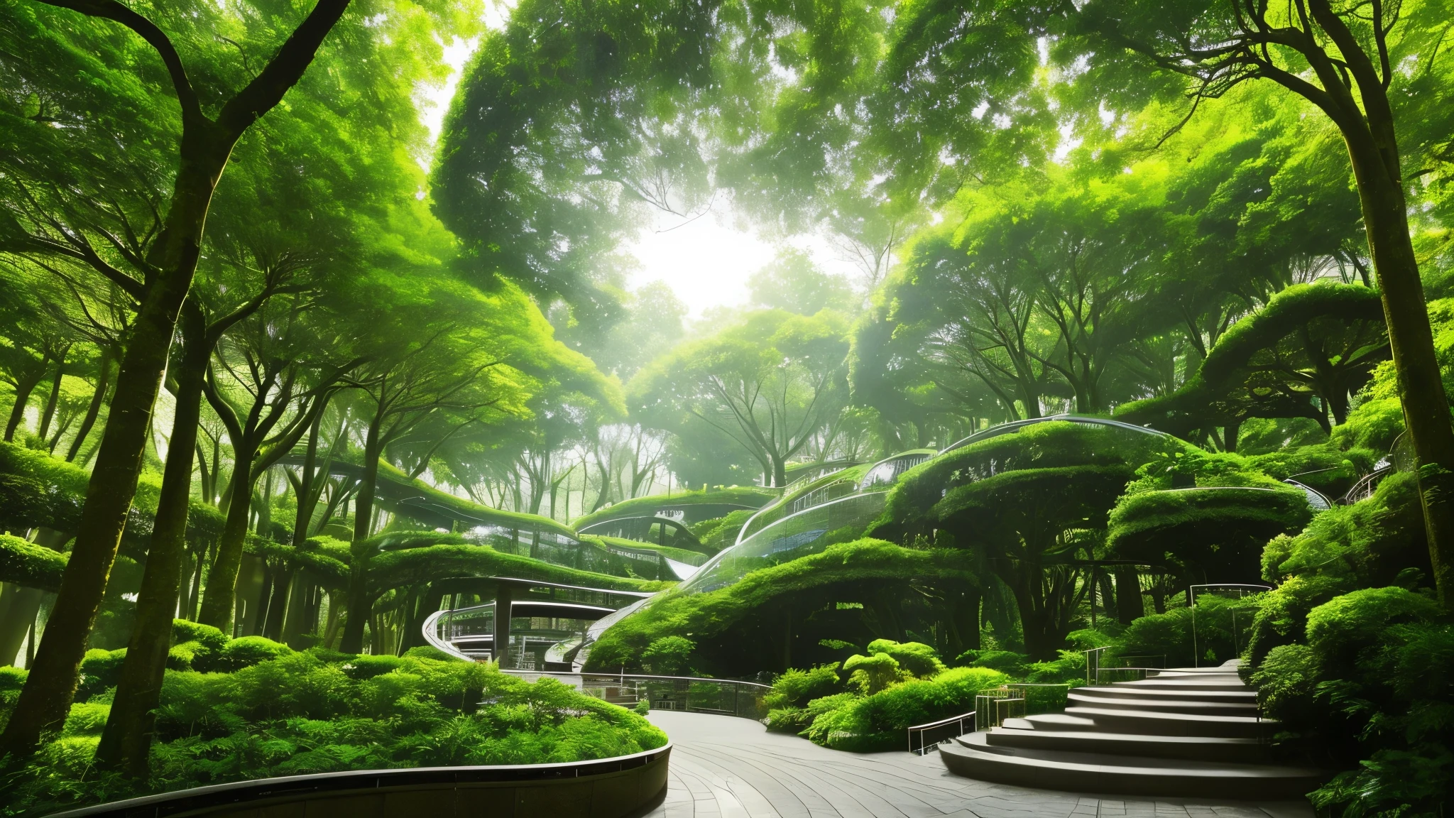 In the heart of a verdant forest lies a mystical urban oasis, a forest city, where ancient trees and modern architecture coalesce in an ethereal harmony. Sunlight filters through the emerald canopy, casting dappled patterns upon the streets below. The city is adorned with lush foliage, seamlessly integrated into the buildings and structures, creating a breathtaking intersection between nature and civilization.
The forest city boasts enchanting features, such as towering glass structures entwined with climbing ivy, spiraling staircases that ascend tree trunks, and suspended walkways that weave between branches. Wisps of mist dance among the branches, and birdsong ming