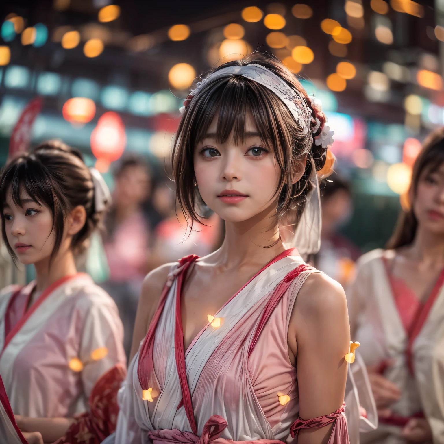 ((bokeH, Acutance:0.85, ultra-detailed:1.35)), (((from below))) . The background is the downtown area at (Twilight:1.4), (((Red-dyed clouds above hed:1.3))), { The Sky takes up more than third of the composition | (many colorful Lights:1.2) | lens flare | Burning | Haze | (luminous Particles) | Mystic sight | God rays | Lightning }, { Underboob | Oiled ivory skin | FullBody:1.2 } . (Masterpiece:1.2) of professional Analog photo with Hasselblad, (((realistic and photorealistic with touch of rawness:1.37))) . ((( A group photo of KAWAII girls in WHITE Fundoshi, at Hakata Gion Ymakasa Festival ))), ((Extremely detailed KAWAII face variations)) . Assfocus with looking ahead .