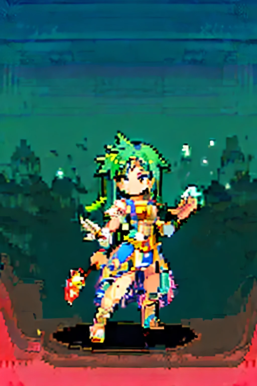 (masterpiece, best quality, best quality, pixel, pixel Picture, one girl, whole body), textured skin, Magical Girl, Green hair, gradient hair, long hair, pleated skirt , Fantasy games, main image