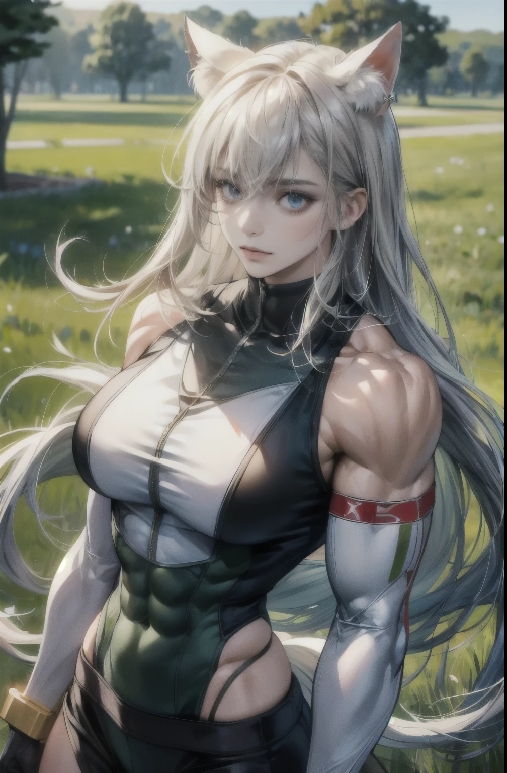 A close up of a woman with long hair and a cat ears - SeaArt AI