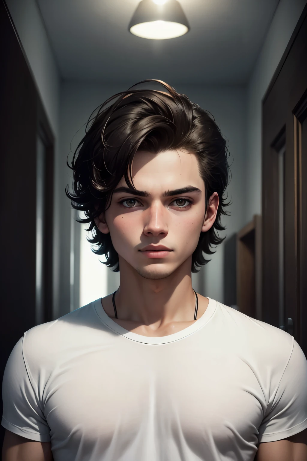 Un primer plano de un joven con un chaleco blanco y una camisa negra, jacen solo, Joe Keery, inspirado por Nelson Alexander Ross, Erik Jones, inspirado por John Luke, inspirado por Adam Dario Keel, Fan Art, Retrato de Jughead Jones, guapo impresionante realista, Peter Parker, Jacob Gazmercik, Caras ultra realistas precisas, Hermosa cara detallada.