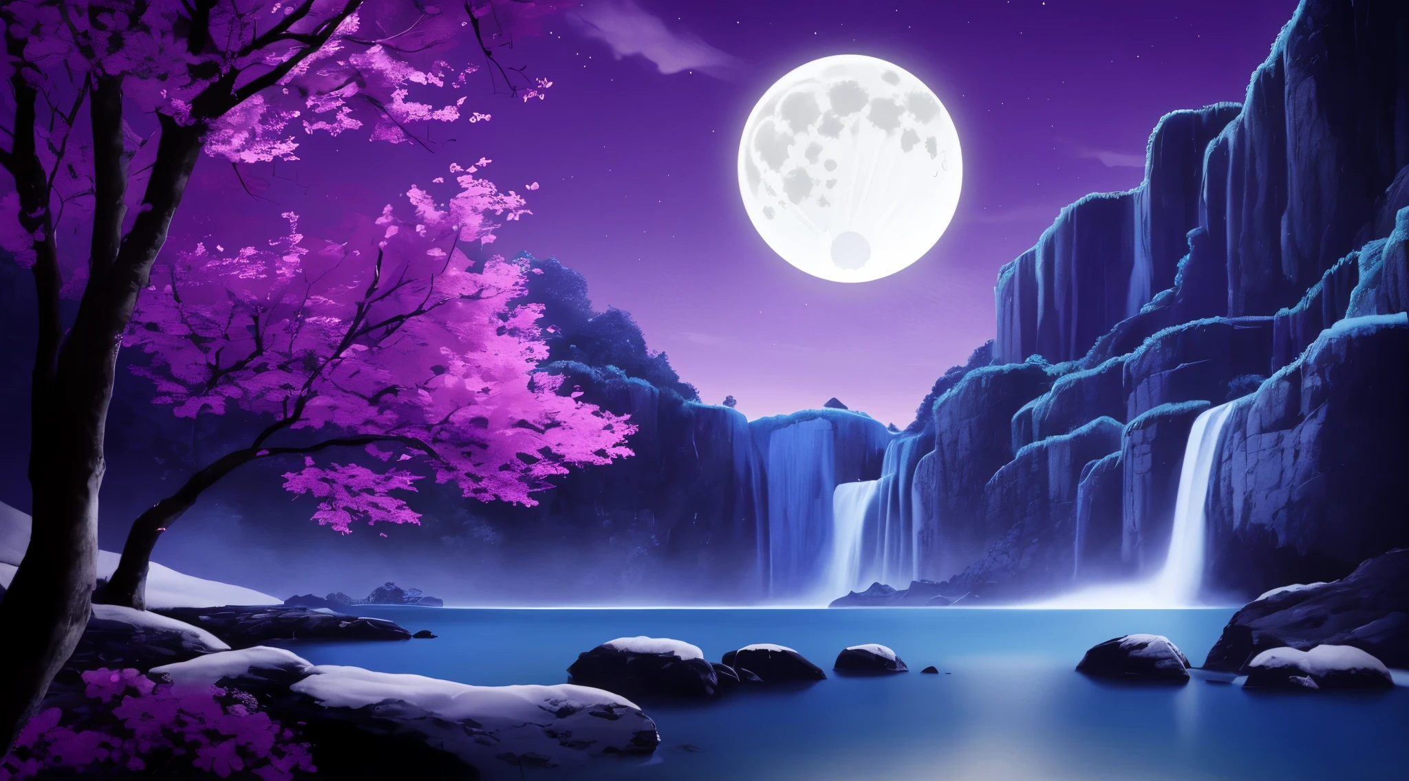 peinture d&#39;une cascade et d&#39;une pleine lune dans un ciel violet, illustration de fond, Beau fond d&#39;écran, bel art uhd 4k, Belle nuit au clair de lune, beaux arrière-plans, fond d&#39;écran de haute qualité, fond d&#39;écran de paysages, fond d&#39;écran paysage animé, Papier peint de haute qualité, Fond d&#39;écran HD, fond d&#39;écran 4k, fond d&#39;écran 4k, fond d&#39;écran HD, fond d&#39;écran incroyable, fond d&#39;écran nature animé, fond d&#39;écran naturel