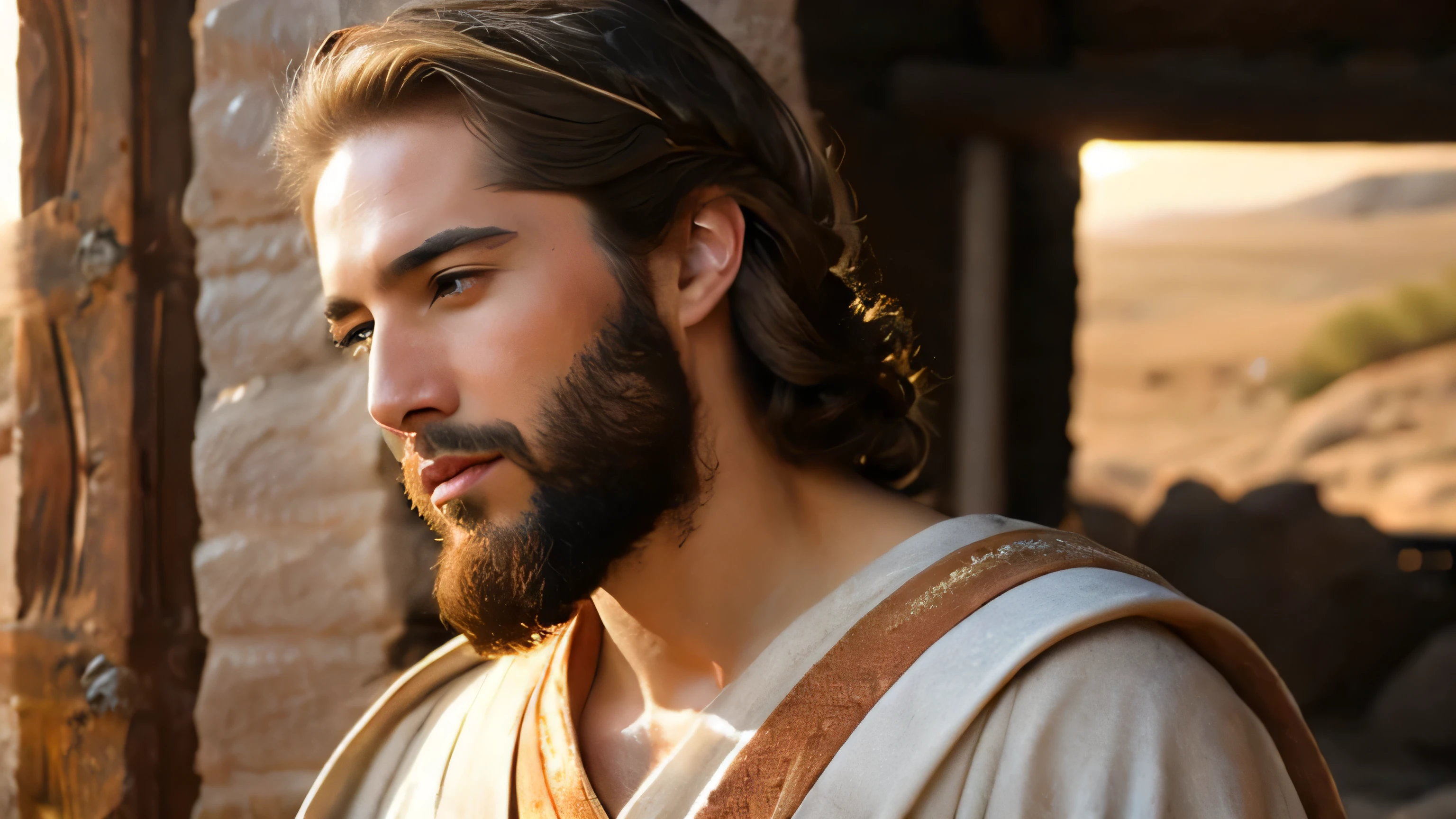 Ancient Israel、Biblical times、1st century、(((Short-haired Christ speaks to a woman)))、(((wilderness)))、8K、Live shooting、highest quality、masterpiece:1.5、ultra-lightweighthigh-resolution、photogenuineistic:1.5、cinematic light、soft volume lighting:1.5、genuine、photogenuineistic:1、be familiar withな皮膚、professional lighting、photograph、sharp focus、be familiar with、professional lighting、photon mapping、be familiar withで複雑な環境、非常にbe familiar with、highest quality、美術的なphotograph、photogenuineisticなコンセプトアート、Cinematic perfect light with soft natural volume、mid journey、be familiar withな手、