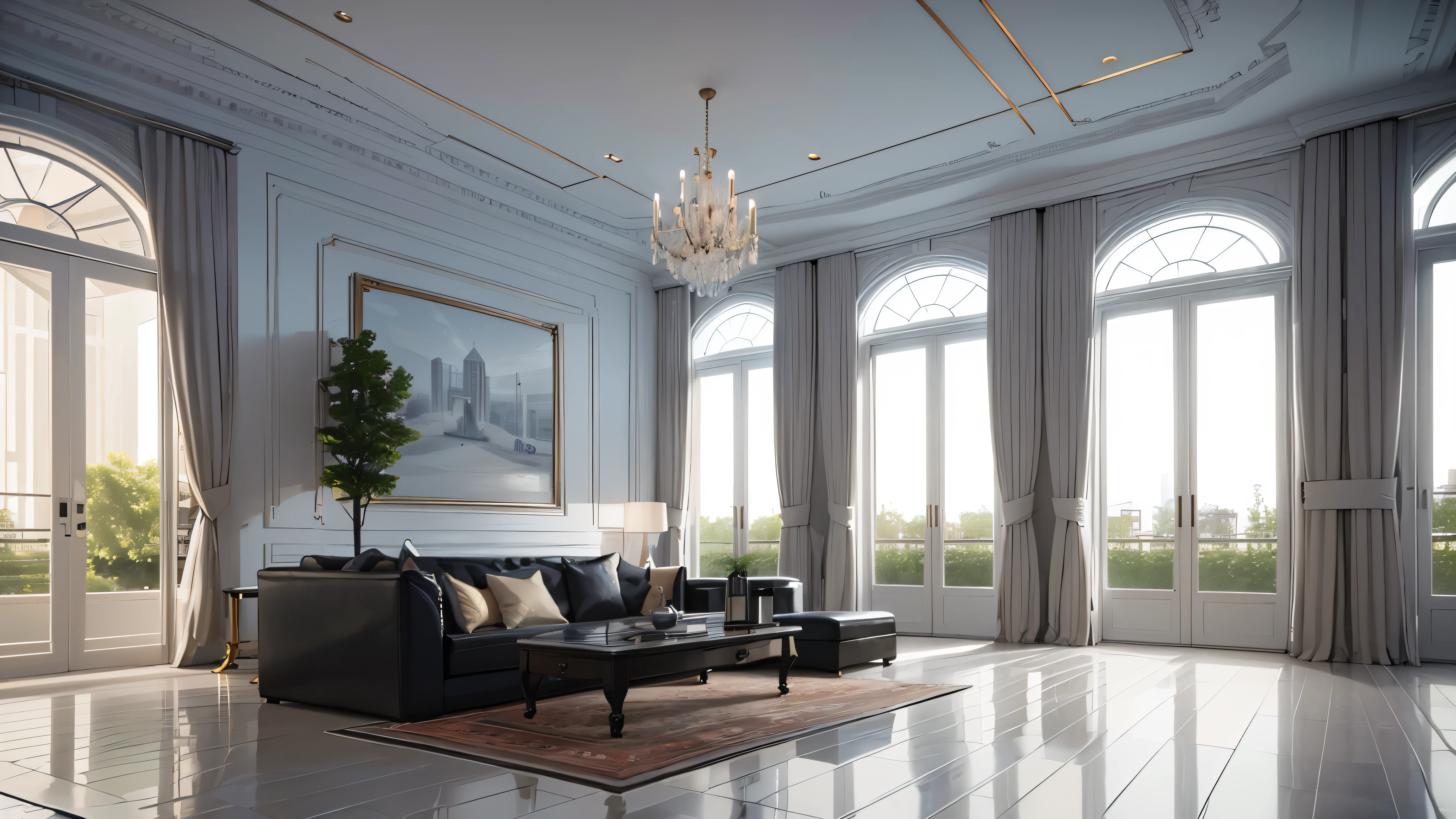 You are a famous interior designer、You have been asked to create a 3D image of a modern large room. Create a harmonious environment with modern and minimalist furniture. Including garden interior.