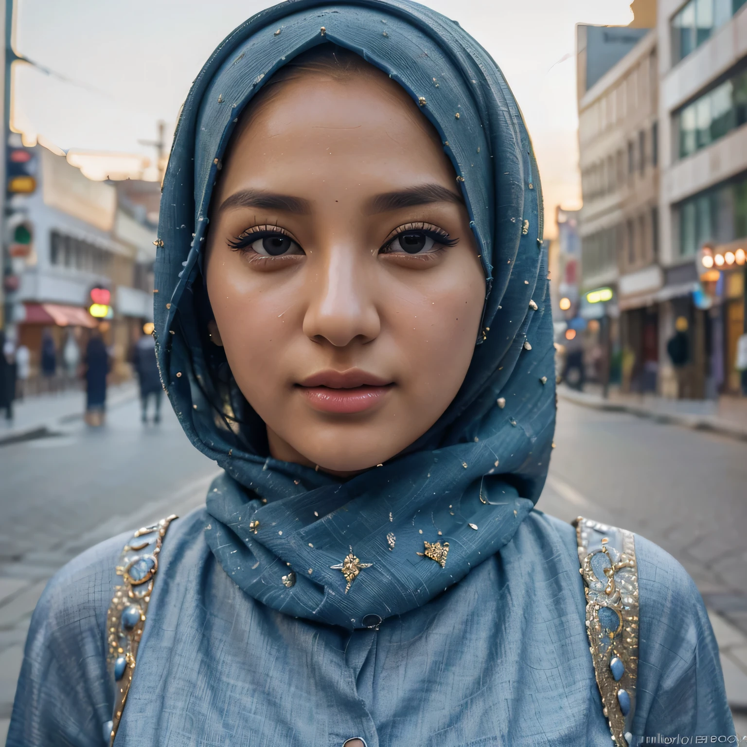(best quality, 16K, high resolution, masterpiece: 1.2), highly detailed, (realistic, photorealistic, photo-realistic: 1.37), korean muslim hijab fashion beauty, cute and innocent, detailed eyes and face, beautiful detailed lips, eyelashes long, (beautiful, charming: 1.1), colorful street background, stylish clothes and accessories, portrait style photography, bright colors, street lights