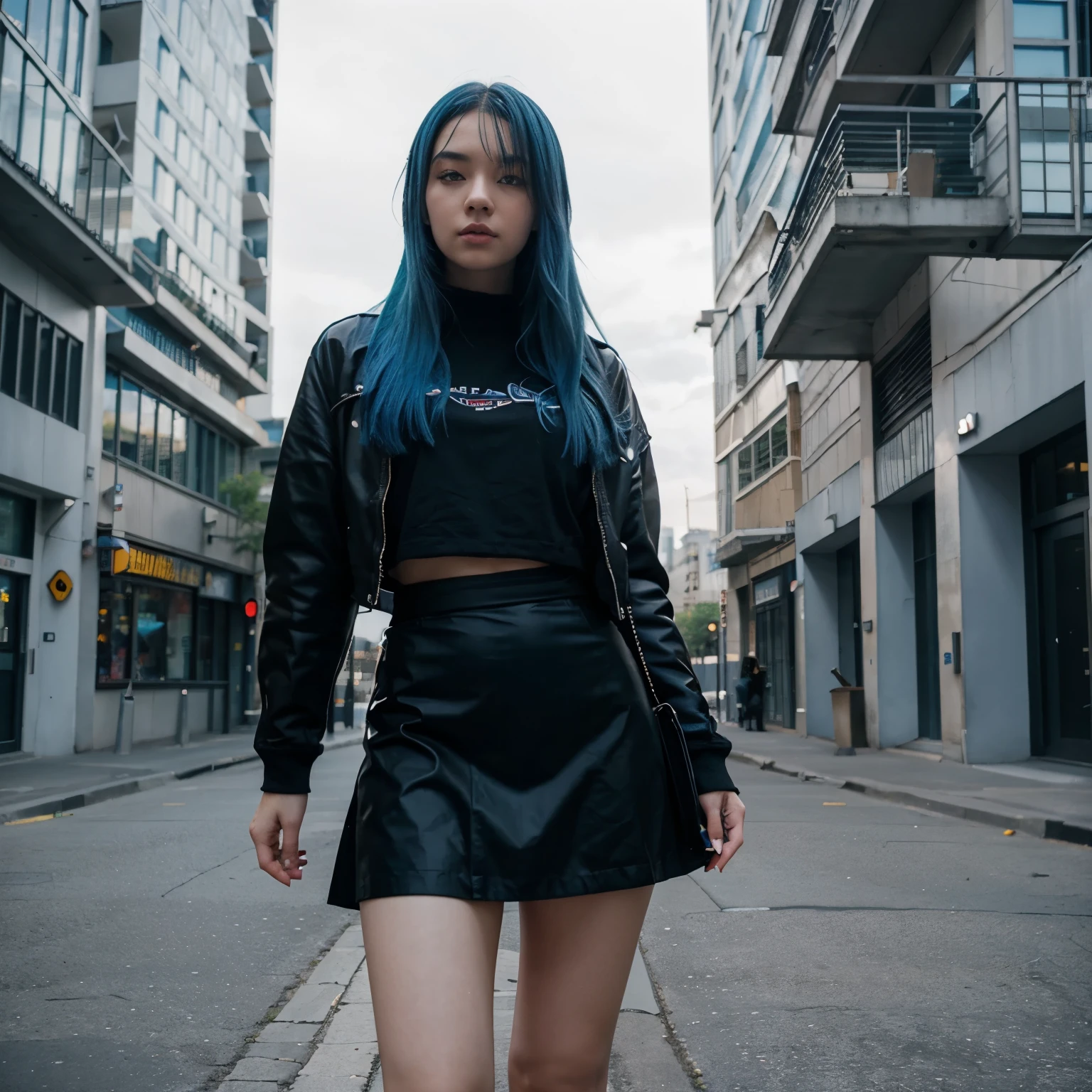 0/2000
1girl, black_skirt, blue_hair, building, city, cityscape