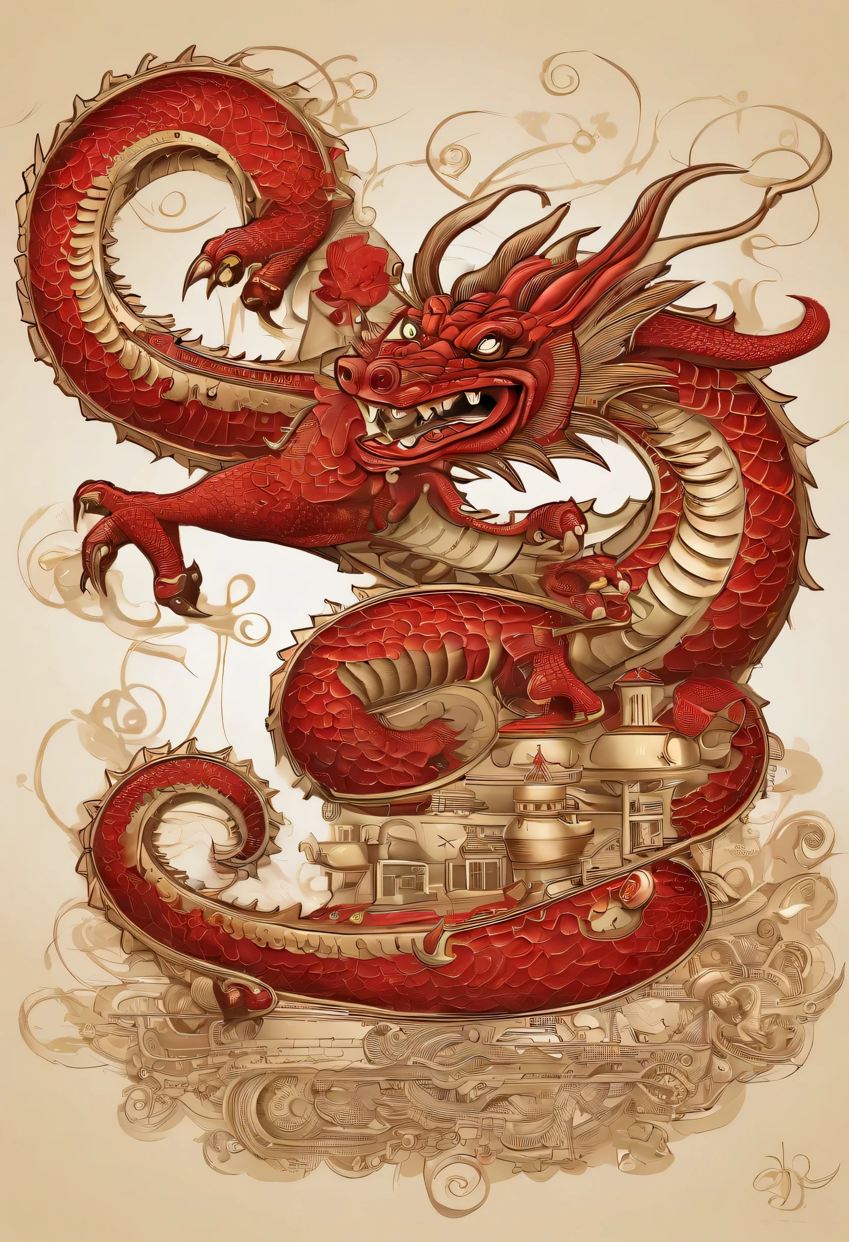 River diagram,(((cartoon characters 1.3))),(((super cute red dragon))),(((Chinese dragon))),smile,HD Real,red scales,golden eyes,flying in the air,HD pictures,medium distance,soft light,