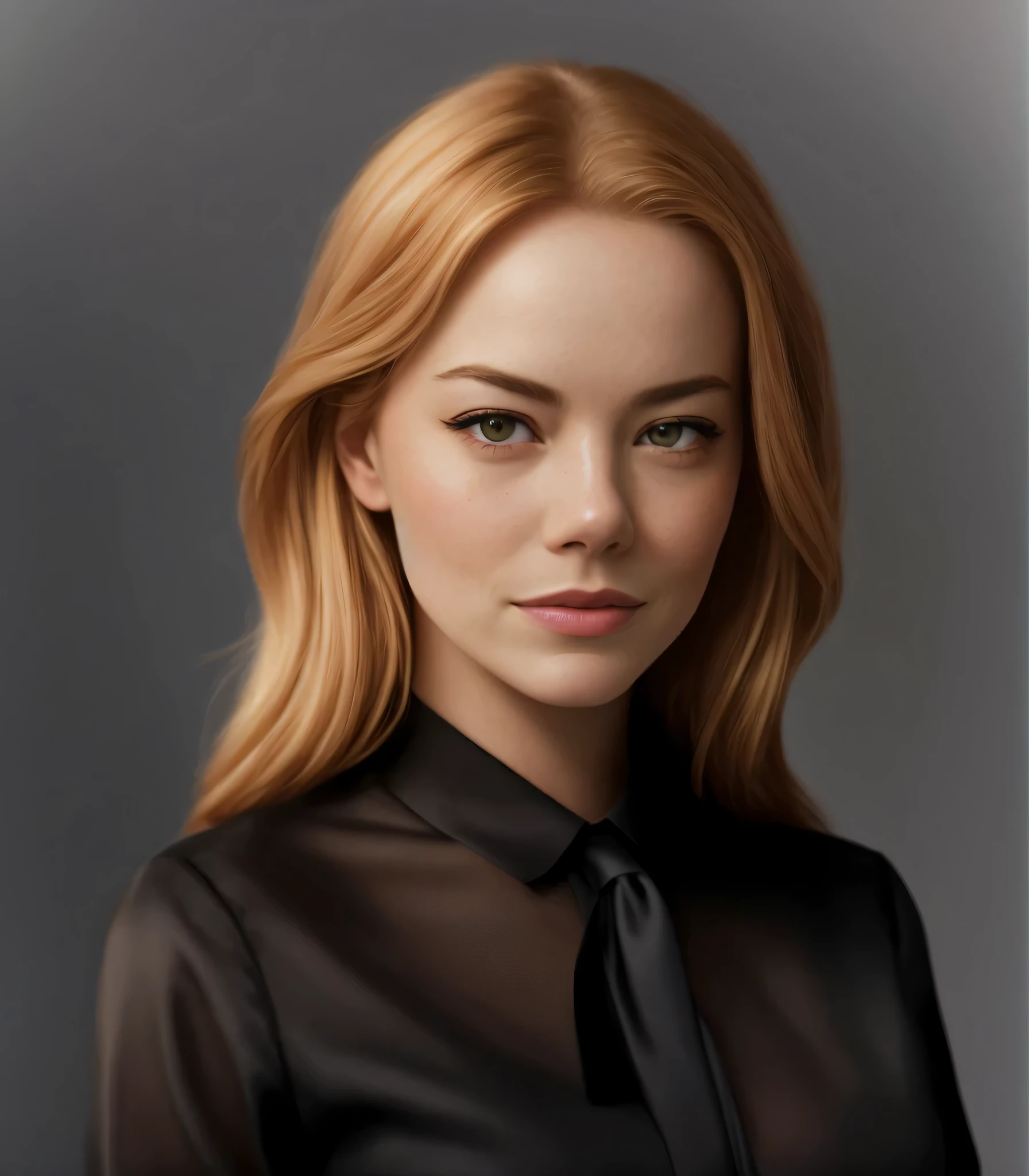 a close up of a woman with a white shirt and a tie, emma stone portrait, portrait of emma stone, elegant digital art, portrait of teenage emma stone, emma stone face, emma stone with blond hair, Portrait of Margot Robbie, Realistic figures, margot robbie portrait, olya bossak, realistic digital illustration, emma stone, high quality portraits,red pupils