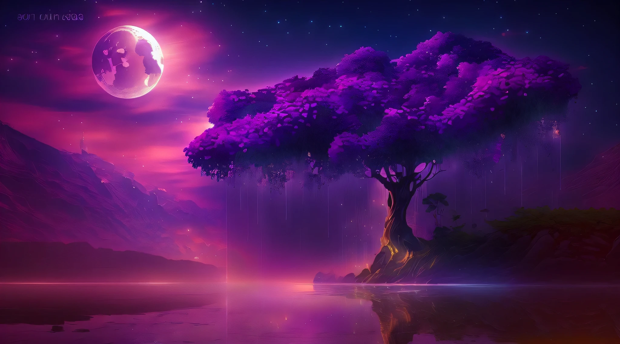 purple tree with a full moon in the background, bel art uhd 4k, illustration de fond, Highly detailed 4K digital art, fond d&#39;screen 4k, fond d&#39;screen 4k, 4k detailed digital art, Anime Art Fond d&#39;screen 4k, Anime Art Fond d&#39;screen 4k, Fond d’screen 4k HD très détaillé, Arbre fantastique, concept art fond d&#39;screen 4k, fond d&#39;screen&#39;8K animated art