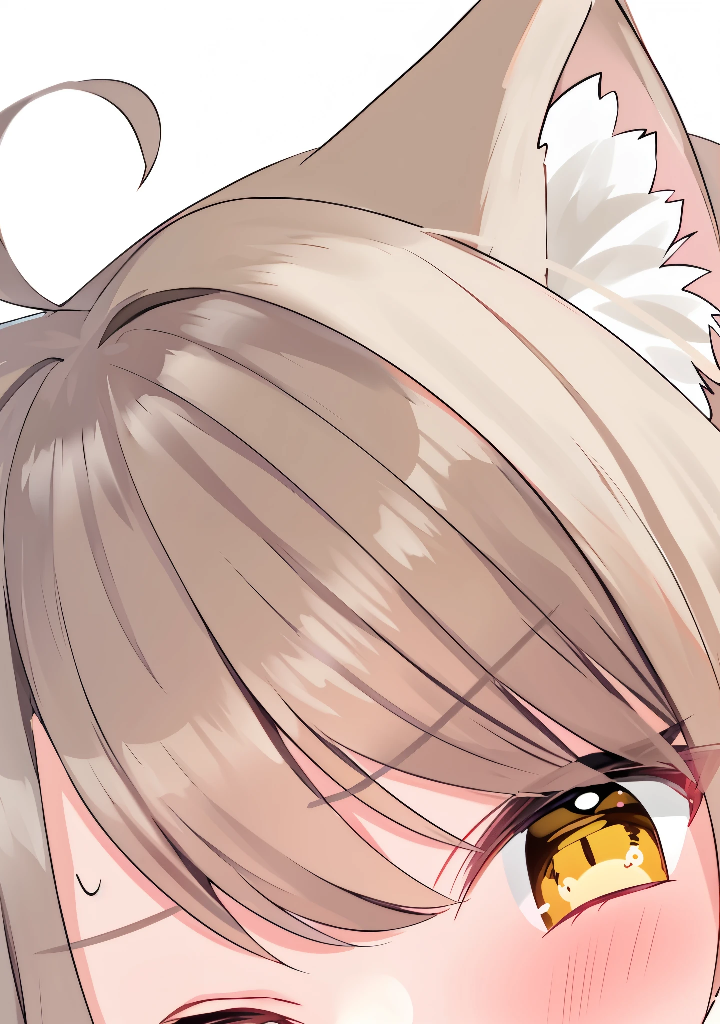 anime girl with long hair and yellow eyes with a cat ear, cute anime face, kawaii realistic portrait, cute natural anime face, extremely cute anime girl face, pretty anime face, detailed anime soft face, she has a cute expressive face, ahegao face, clear cute face, focus on facial - detail!!!!!!, with cute doting eyes, detailed anime face