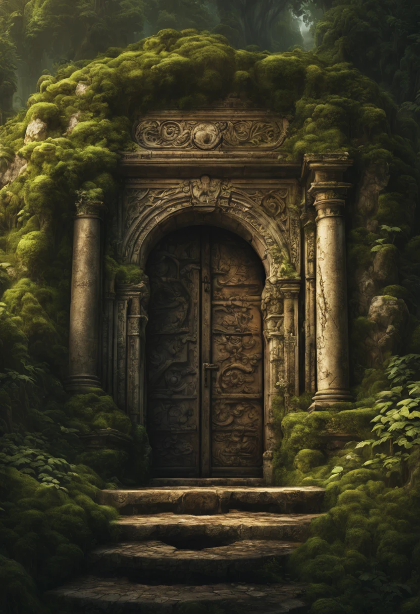 (main subject),forgotten gateway of time and space,(best quality,4k,8k,highres,masterpiece:1.2),(realistic,photorealistic,photo-realistic:1.37),mysterious portal,enchanted door to other dimensions,ancient architecture,grand entrance,symbol of a lost era,detailed carvings,magical inscription,enchanted symbols,mystical atmosphere,faded colors,crumbling walls,overgrown vines and moss,forgotten path,faint whispers of the past,echoes of ancient civilizations,unveiling secrets,long-lost civilizations,otherworldly wonders,eerie ambiance,glimmer of uncertainty,transcendent realm,cosmic energy,pure light,celestial beings,distant galaxies,transdimensional travelers,ancient knowledge,powerful artifacts,immense power,interwoven realms of time and space,serene beauty,ethereal haze.