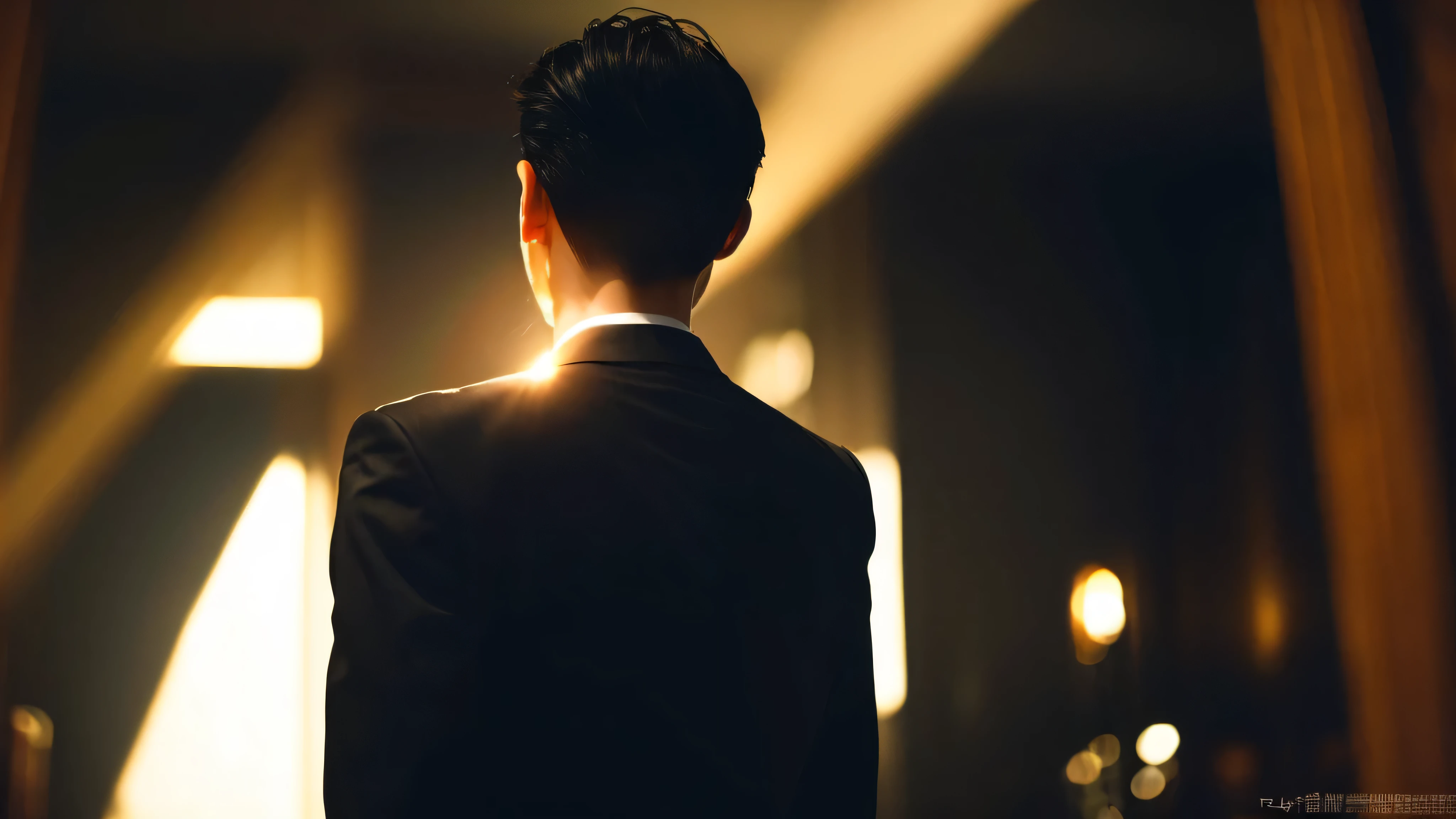 Back view of a man in a suit、I can't see my face、dignified、Sacred Light Shines、High resolution、High resolution