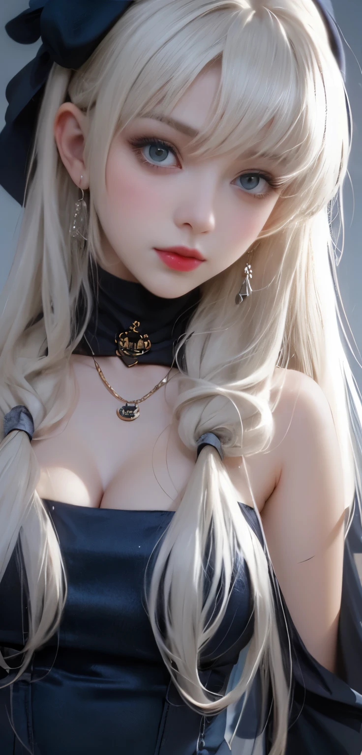 Navy blue and gray color scheme,sexy girl,,big ,white curly hair