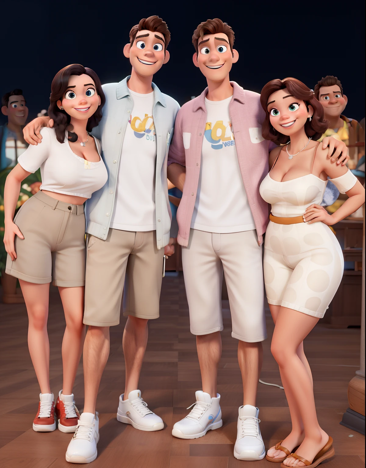 Dois casais no estilo Disney Pixar 3D, maximum quality very detailed