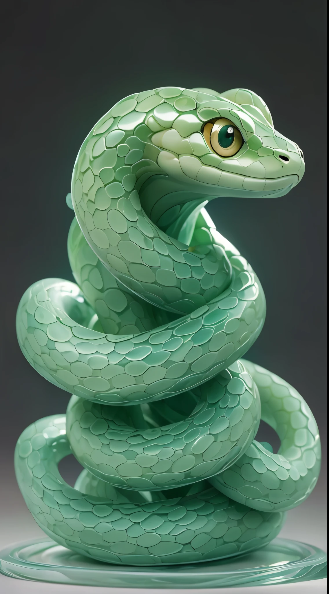 The shape of a snake，The background is clean，Dreamy colors，Transparent statue，florals，Big eyes，green color，Serious expressions，((snake))，Clear eyes，tmasterpiece，（best qualtiy：1.3），A snake，full body