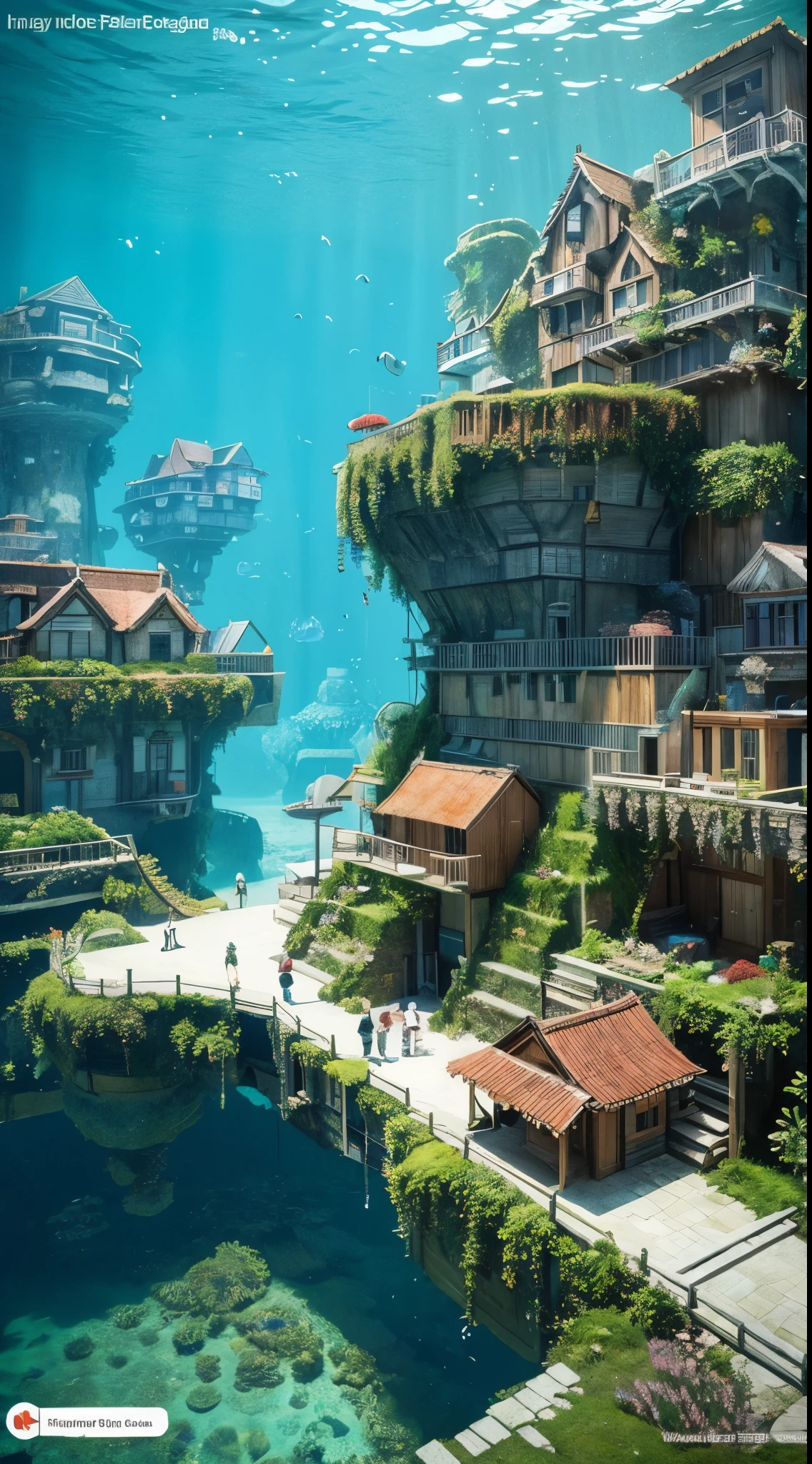 color (fantasy: 1.2), (Hayakaze Miyazaki), (Irregular Buildings Floating Under the Sea), Patchwork Cottage, Moss Decoration, circle, light, Concept Art Inspired by Andreas Rocha, Artstation contest winner, fantasy art, (Underwater city), Ross Tran, lightシャフト, realistic lighting, masterpiece, high quality, beautiful graphics, high detail, masterpiece, high quality, beautiful graphics, high detail, --v6