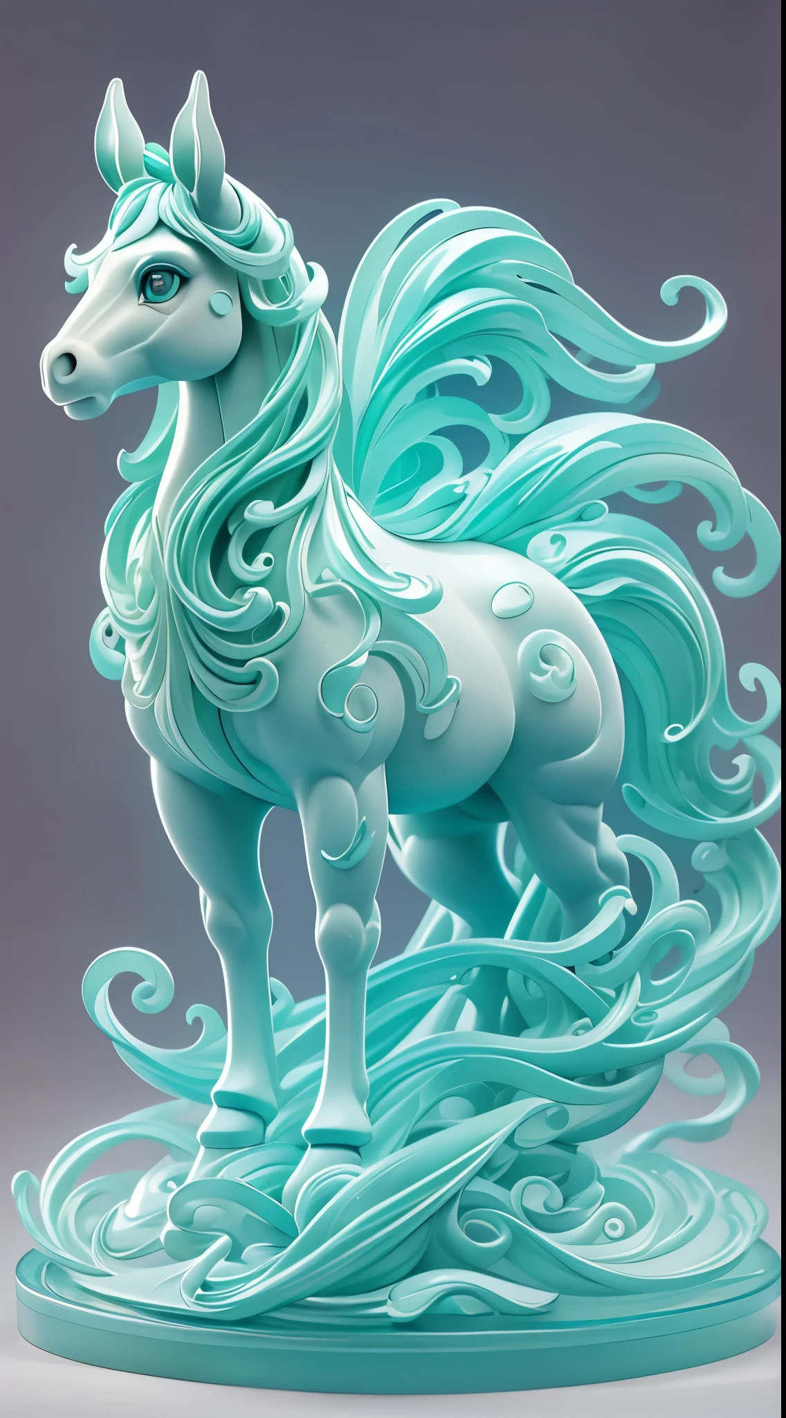 The shape of a horse，The background is clean，Dreamy colors，Transparent statue，florals，Big eyes，green color，Serious expressions，((horse))，Clear eyes，tmasterpiece，（best qualtiy：1.3），A horse，full body