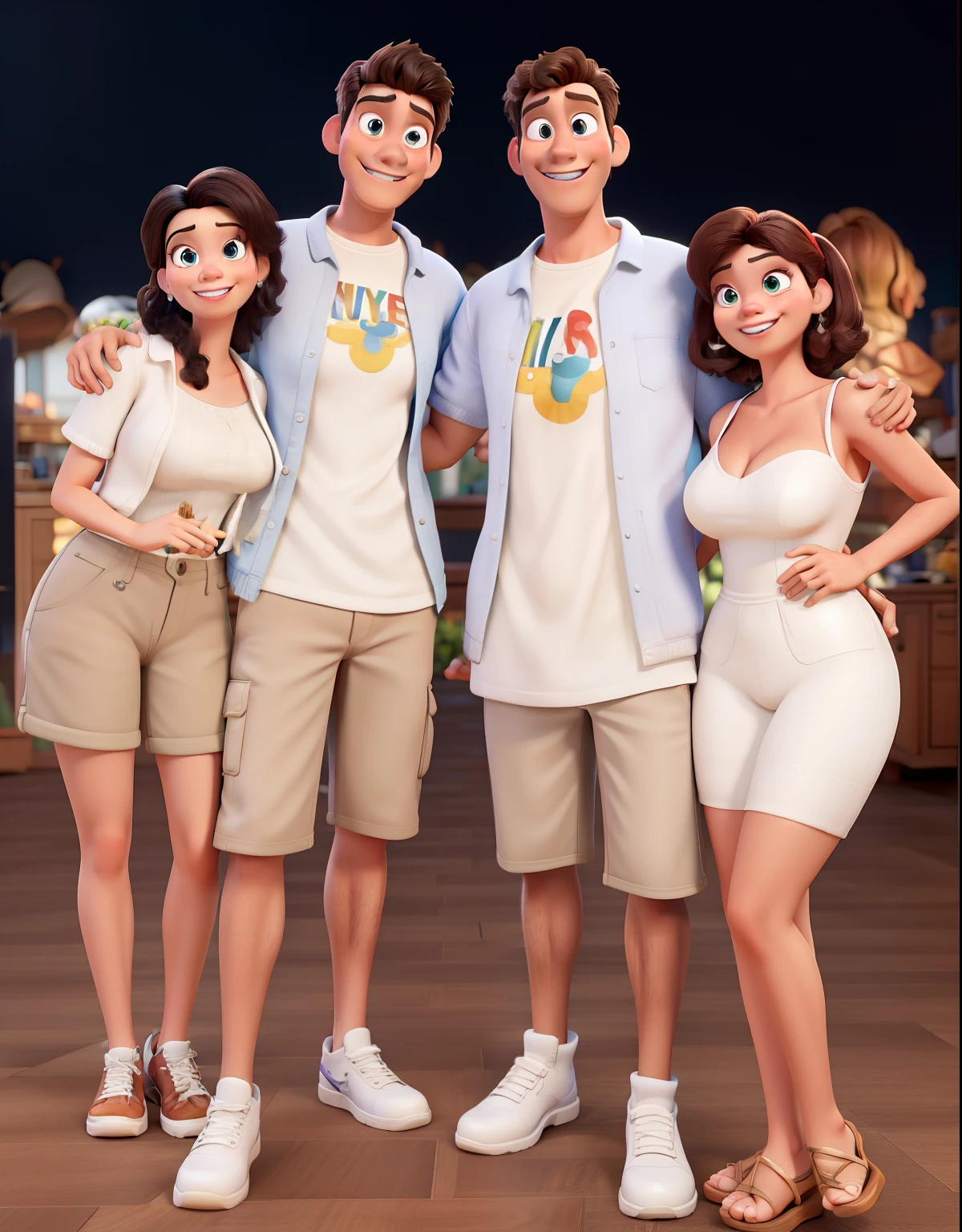 Dois casais no estilo Disney Pixar 3D, very detailed maximum quality