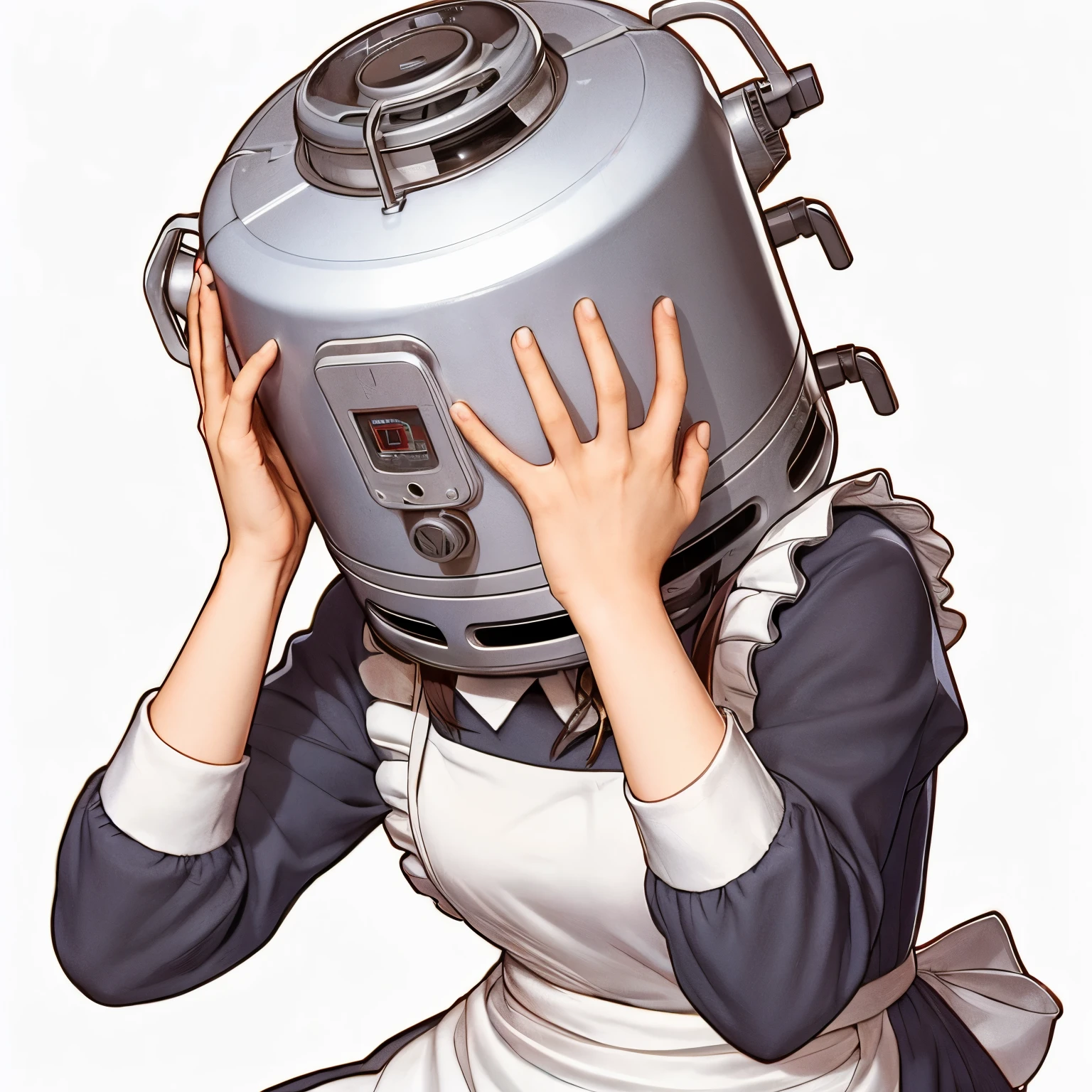 The girl's head turned into a boiler