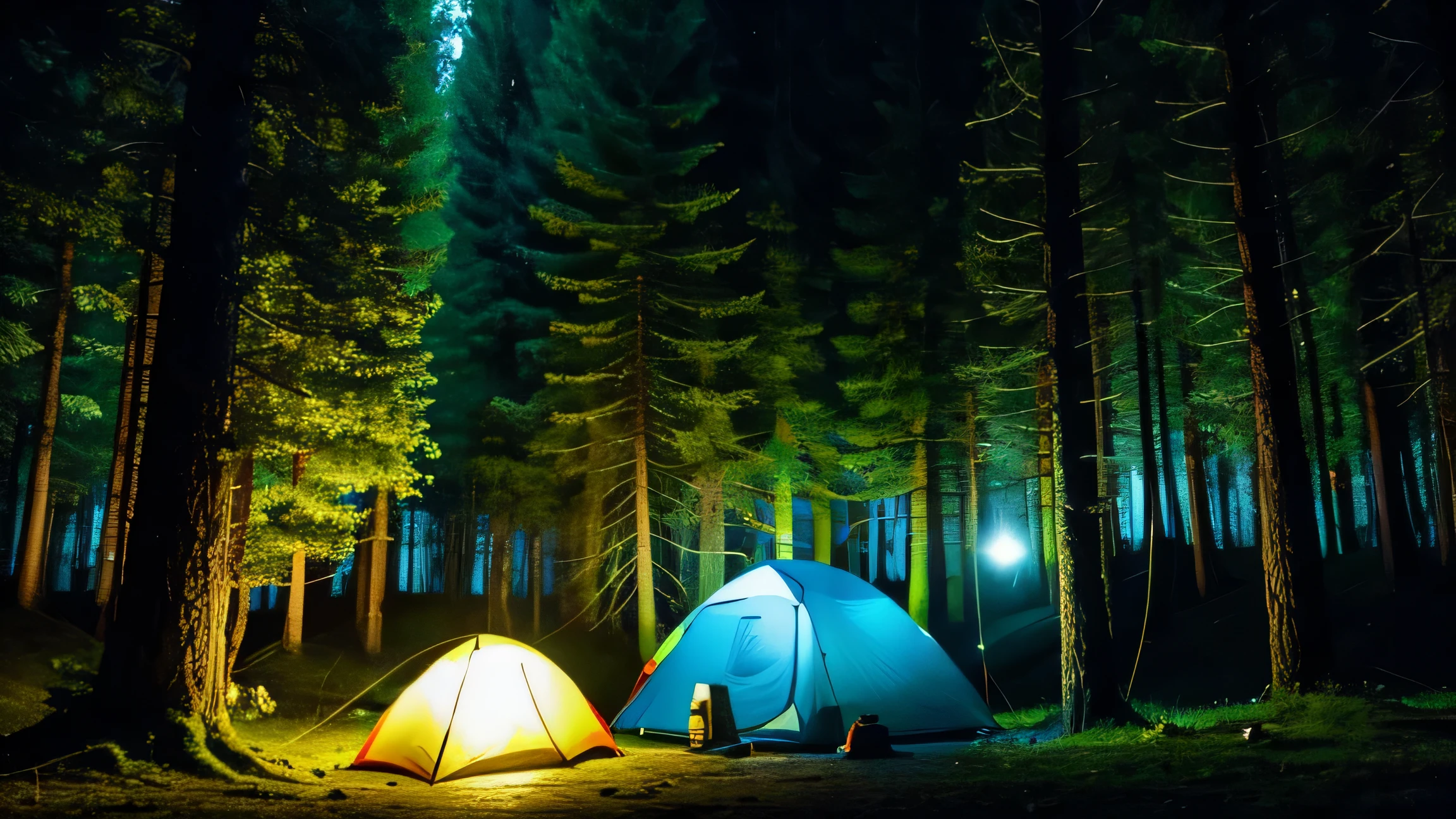 camping in the forest at night