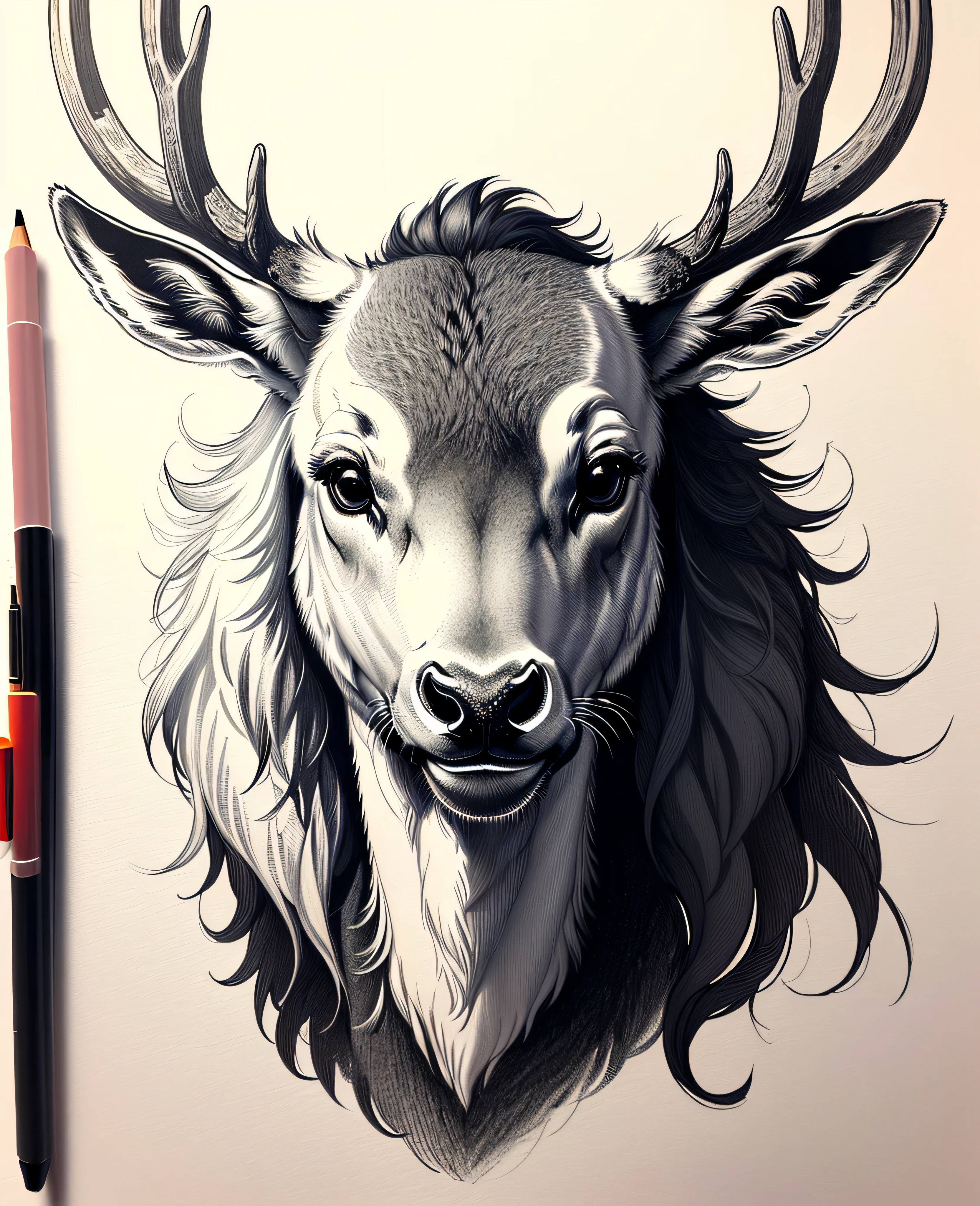 geometrical deer vectorized, white background digital style
black and white drawing