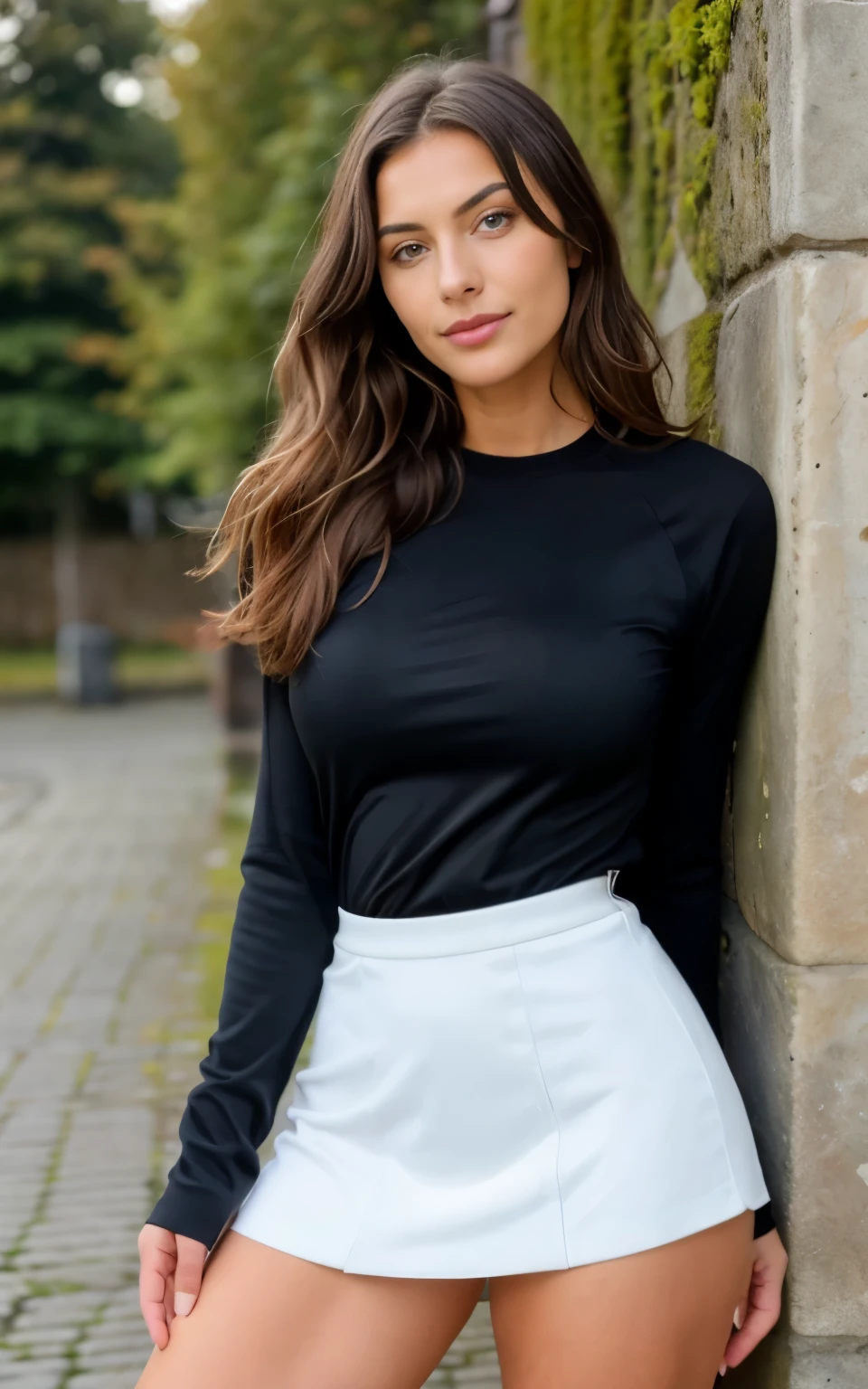 Full body , Beautiful fitness brunette with blonde strands, who wears a black dress, High Heels (im Nachtclub), Sehr detailliert, 22 Jahre alt, thick calves , Unschuldiges Gesicht, Natural wavy hair, blaue Augen, high resolution, Meisterwerk, best quality, komplizierte hohe Detailgenauigkeit, Sehr detailliert, scharfer Fokus, detaillierte Haut, realistic skin Textur, Textur, detaillierte Augen, Fachmann, 8 TAUSEND, charming smile, mit Kanone gedreht, 85mm, shallow depth of field, Kodak Vision Farbe, perfectly fitting body , Extremely detailed, Fotografie_\(Ultra\), fotorealistisch, realistisch, Nachbearbeitung, maximale Details, Rauheit, wahres Leben, Ultra realistic, Fotorealismus, Fotografie, 8 TAUSEND UHD, Fotografie, vollbusig